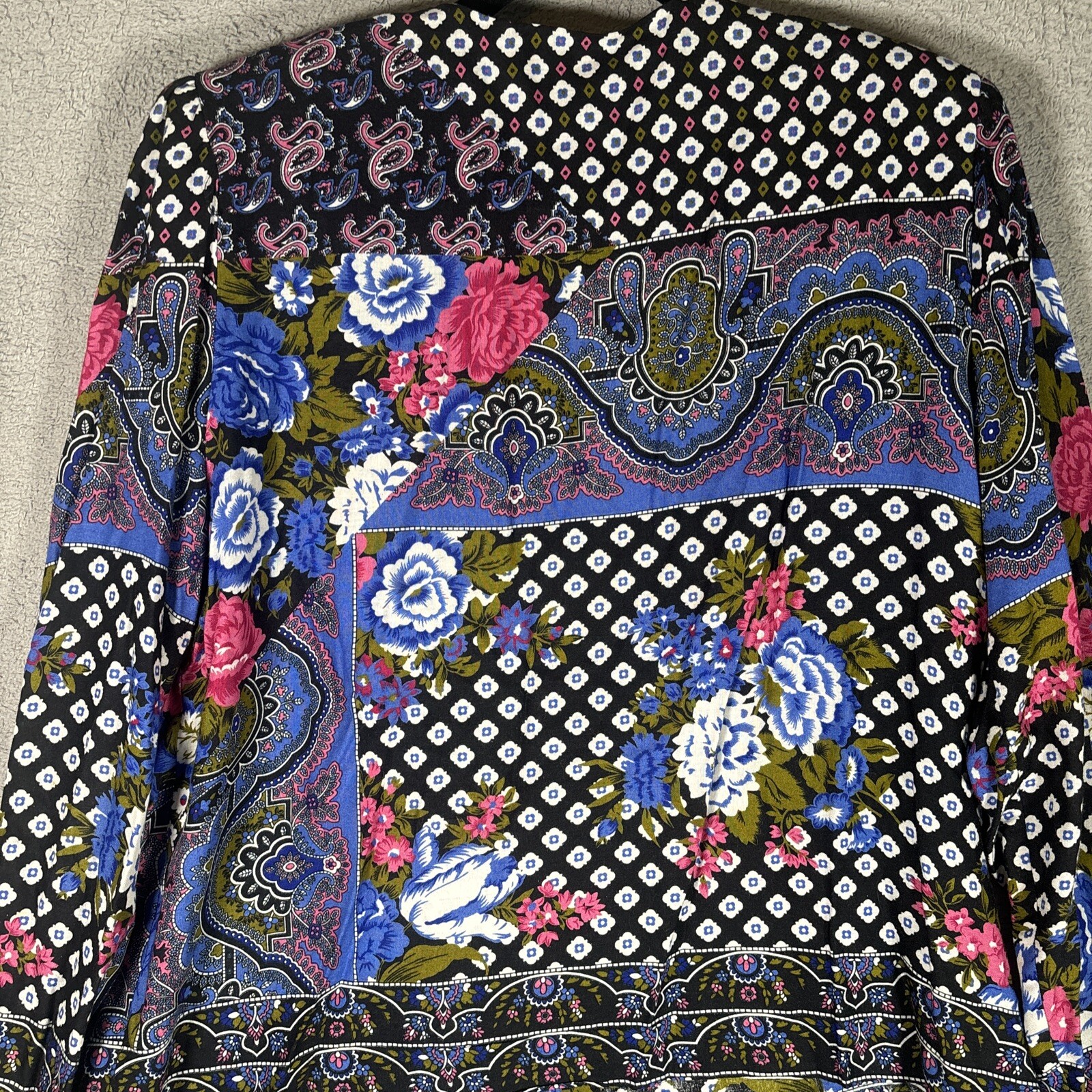 Vntg Lady Carol Of New York Blouse Button Up Paisley Floral Black Shoulder Pads