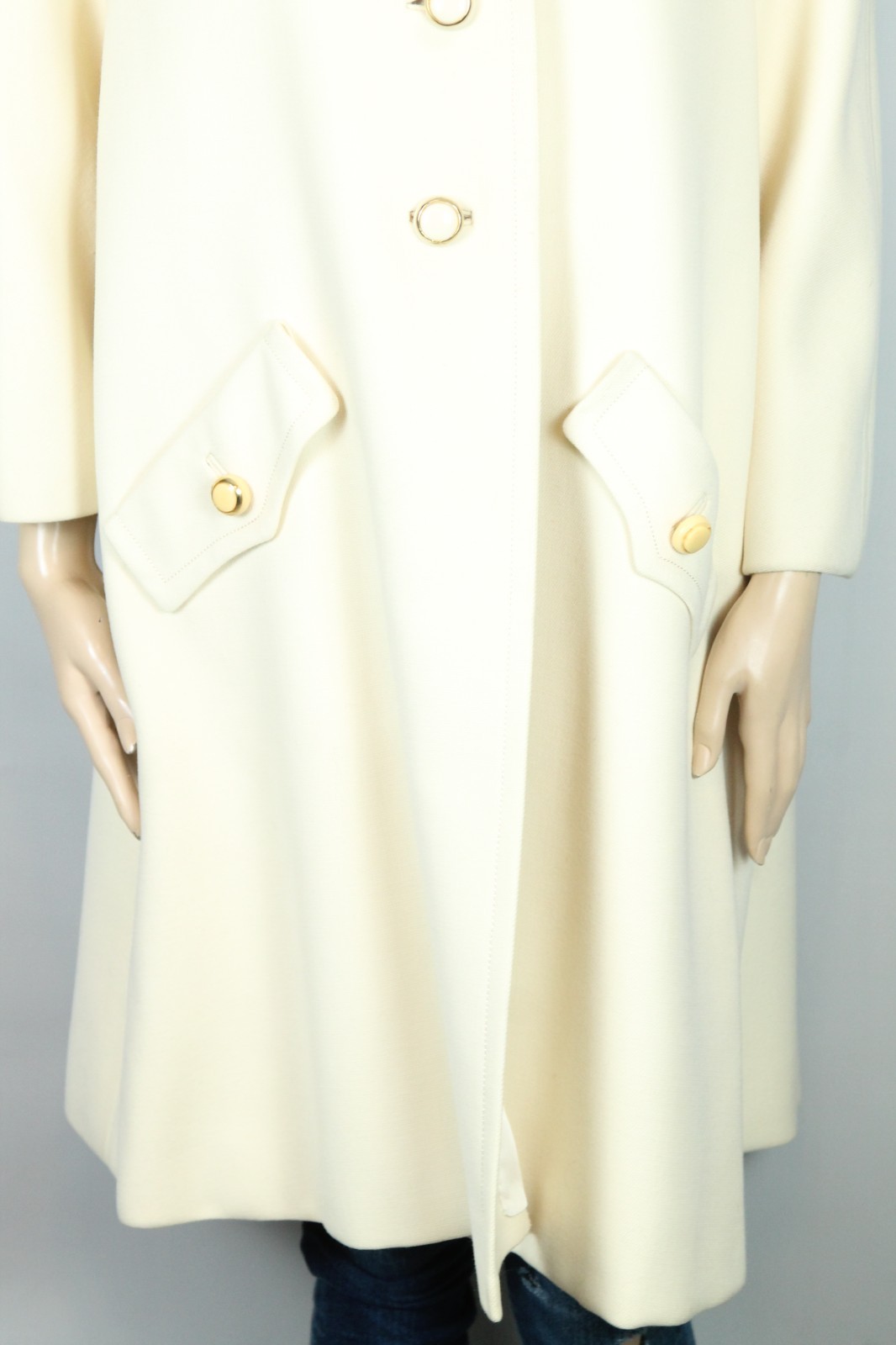 Vtg 60s SEYMOUR FOX USA Ivory Wool Retro Stroller Peacoat Coat S/M