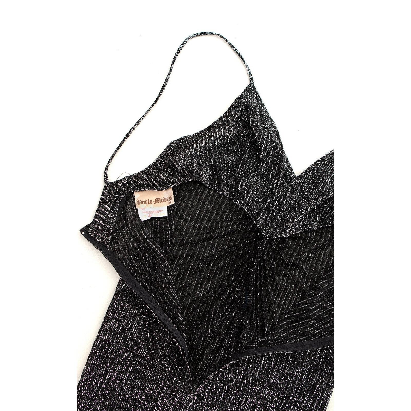Vintage 1980s Party Dress 80s Metallic Black Silver Travilla Pleated Cocktail
