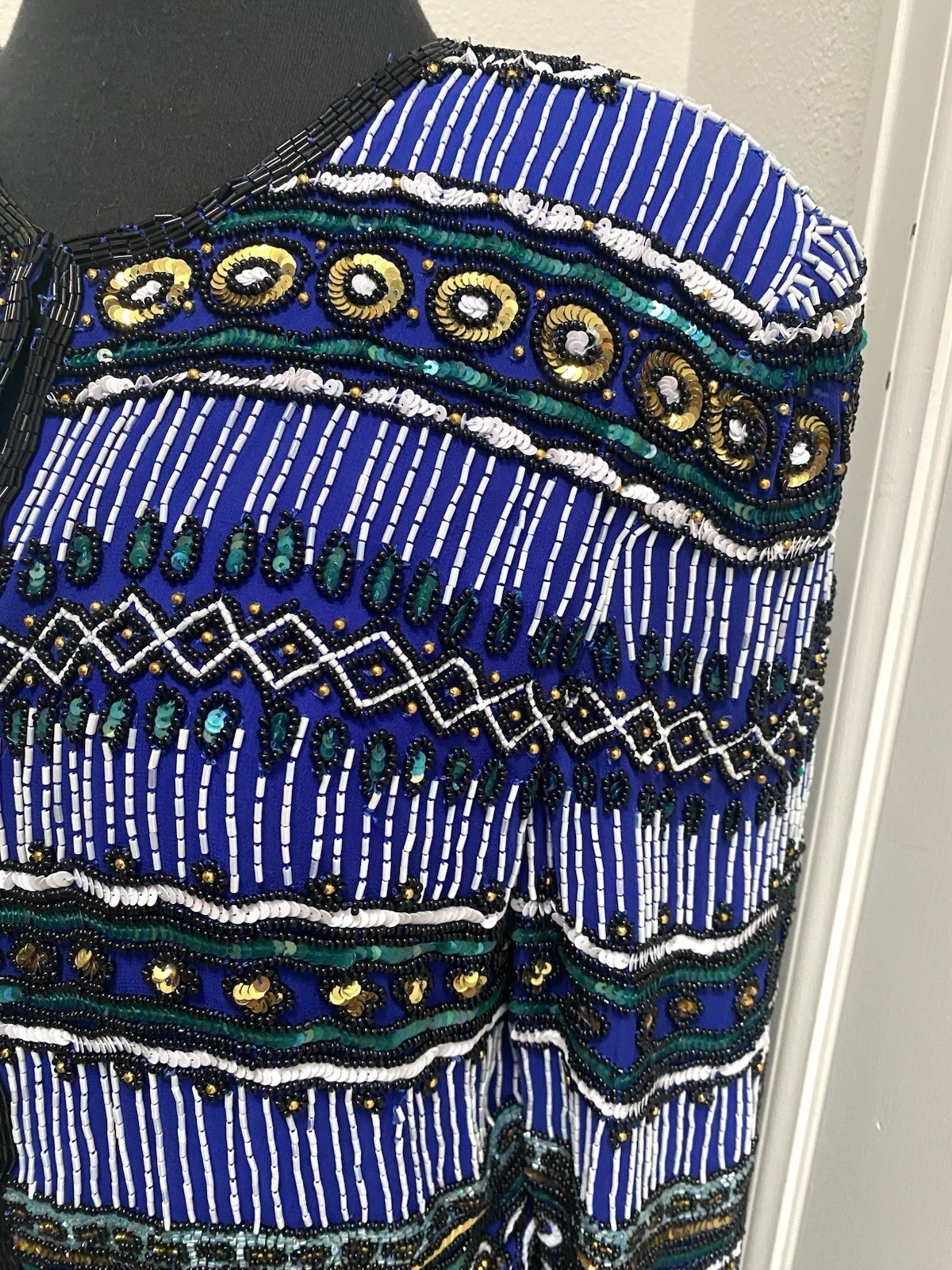 Stunning Vintage Beaded Blue Silk Jacket Niteline by Della Roufogali