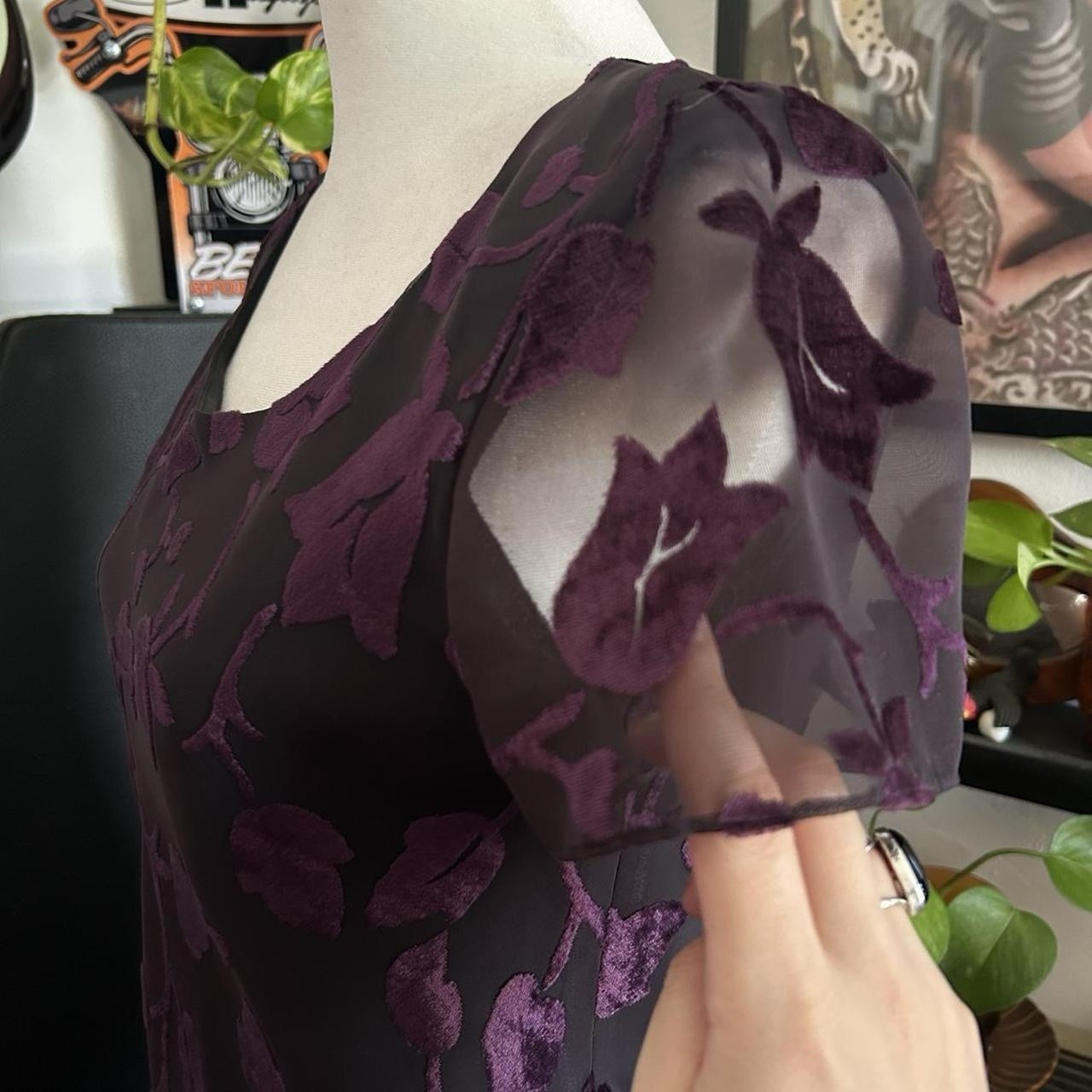 Whimsical Jones New York Black & Purple Floral Dress With Sheer Sleeves