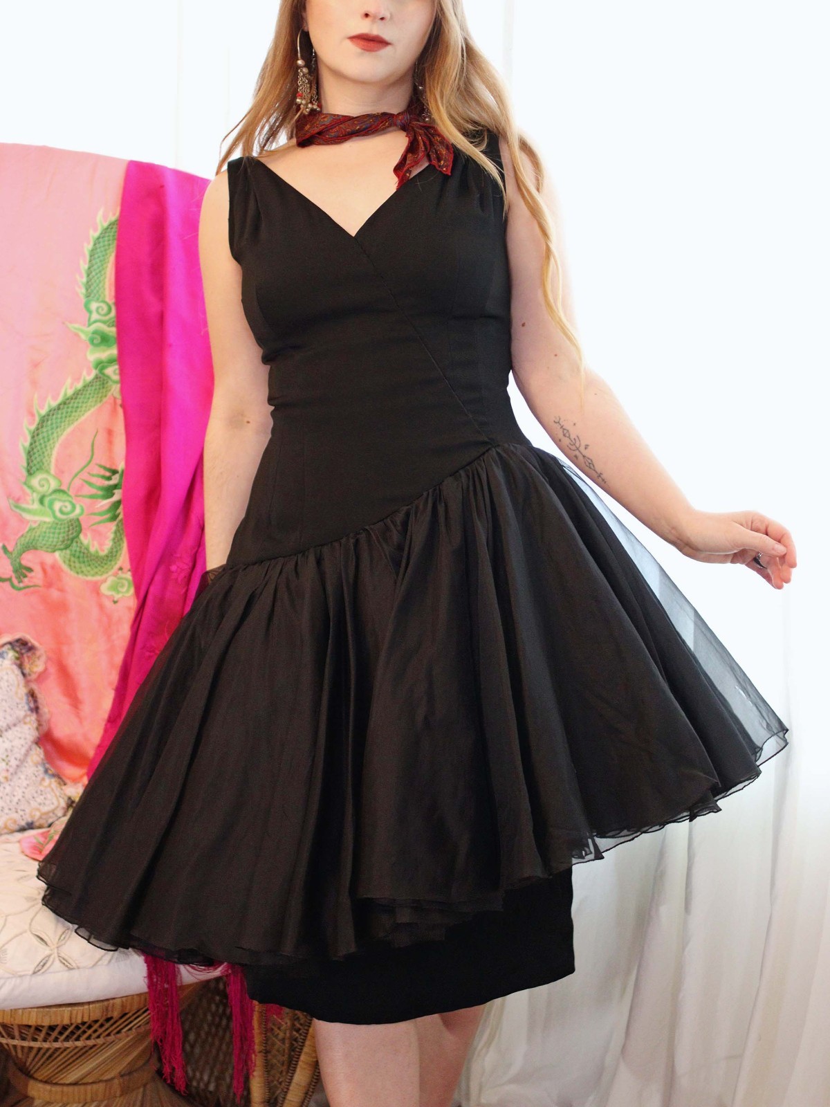 VTG 1950s 60s Mam’selle Ballet Tutu V Neck Cocktail Party Dress Betty Carol esk