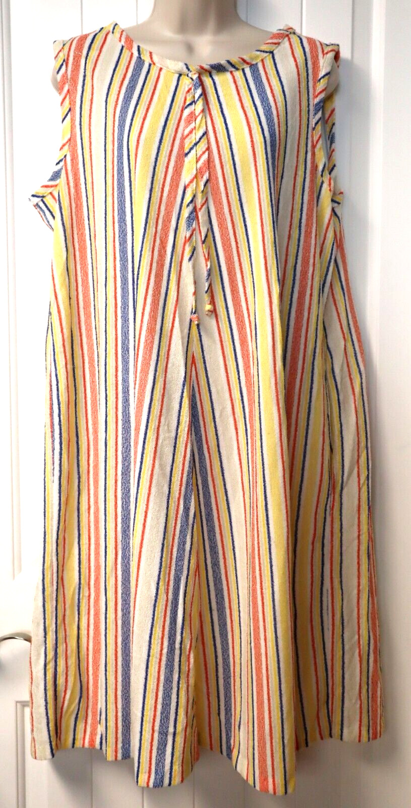 Vintage 70’s TERRY Cloth multicolor striped house dress size M 12-14 (USA)