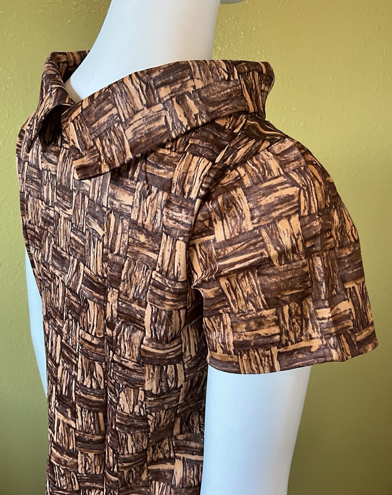 NOS 1960s MOD Jane Emory Fashions Acetate Shift Brown Mad Men S/Sleeve Size 10