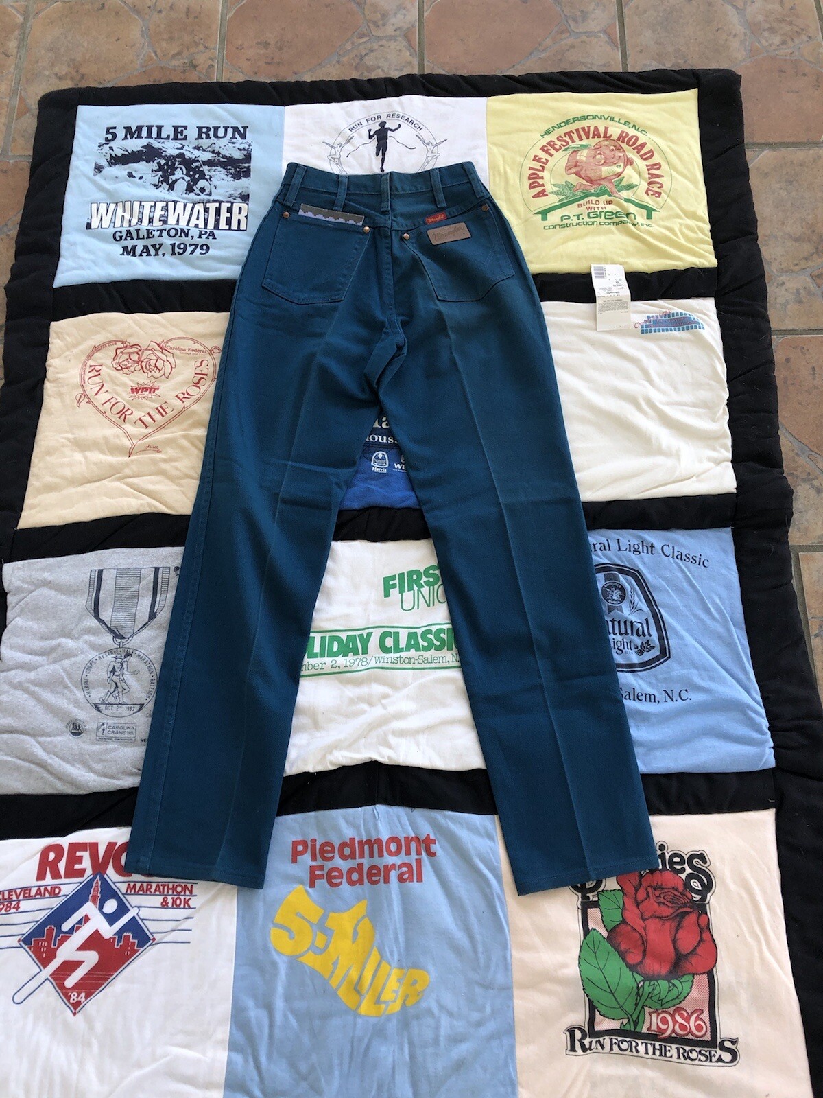 Vintage NOS Wrangler Dark Turquoise Denim Jeans 80s 90s 8×34 Cowboy Cut Western
