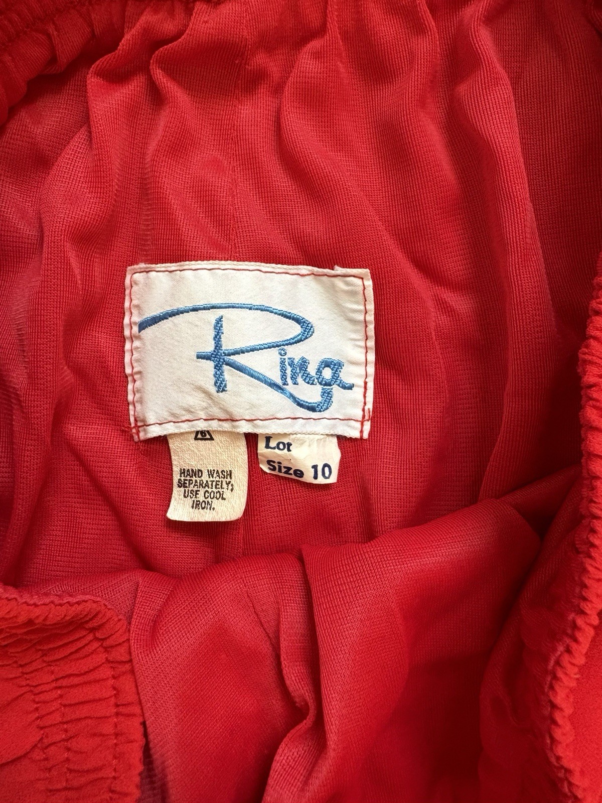 Vintage 80s Rina Rossi red 2-pc set, pull on pants ruffle blouse sz 10 bold chic