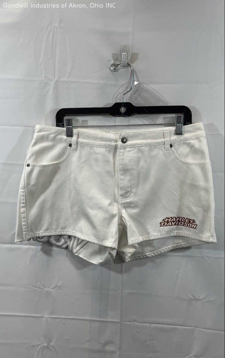 Vintage 90s Harley-Davidson White Denim Shorts Vroom Embroidered Sz 12