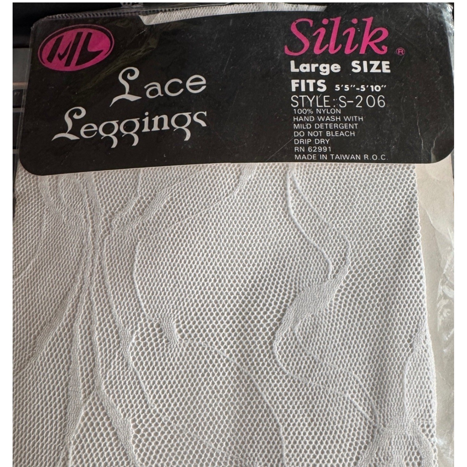 Vintage Silik Womens Lace Footless Tights Large White Floral Mesh Romantic 90s