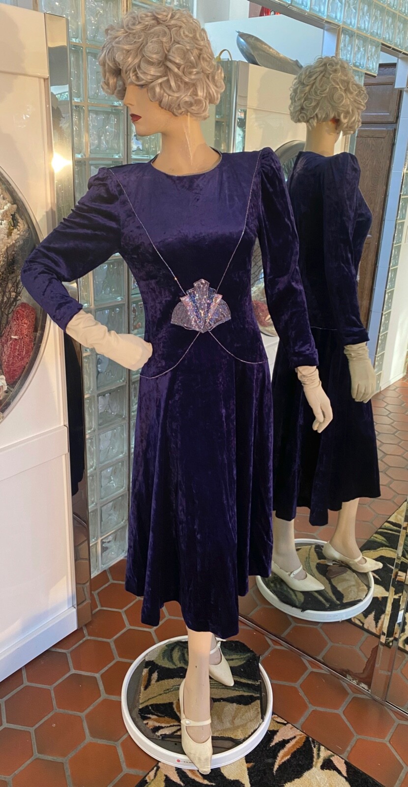 VTG Purple Crushed Velvet Dress Beaded size XS/S Ricki Lang for NUIT