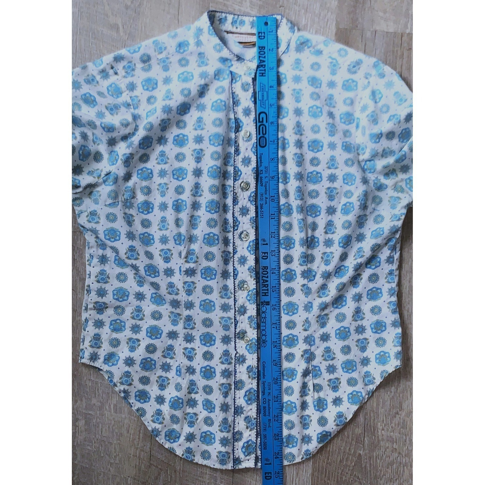 1950s-60s Retro Rockabilly Cotton Blouse Shaped Hem Picot Trim 3/4 Sleeve 37″B