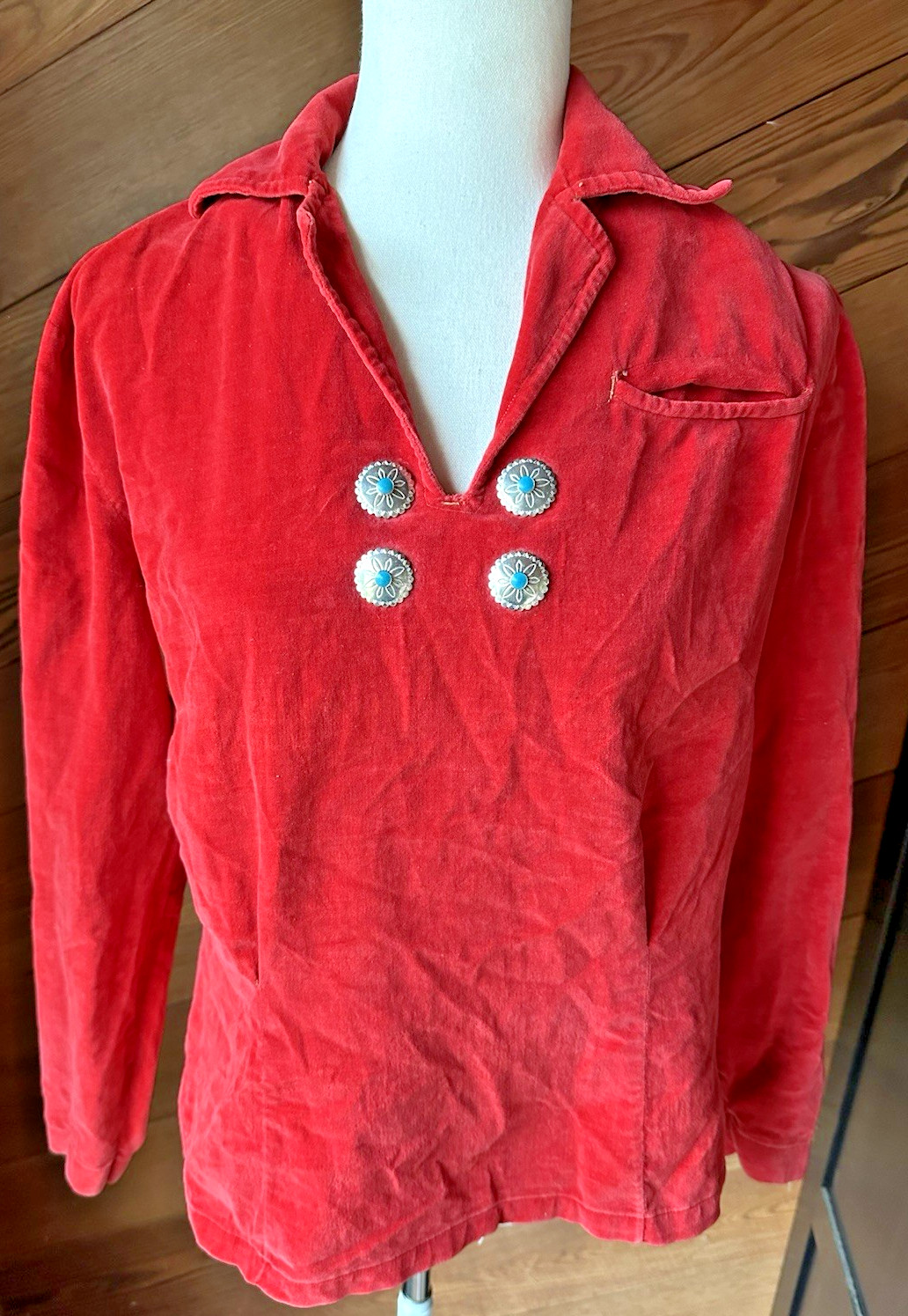 Vtg 40s/50s Cotton Velvet Painted Desert NAVAJO CEREMONIAL POW WOW Shirt Blouse