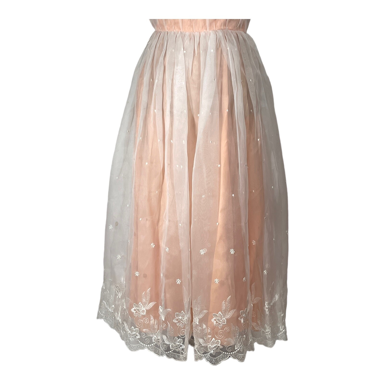 VTG 70s Party Tea Dress Women 5/6 Bridesmaid Chiffon Peach White Easter Prom