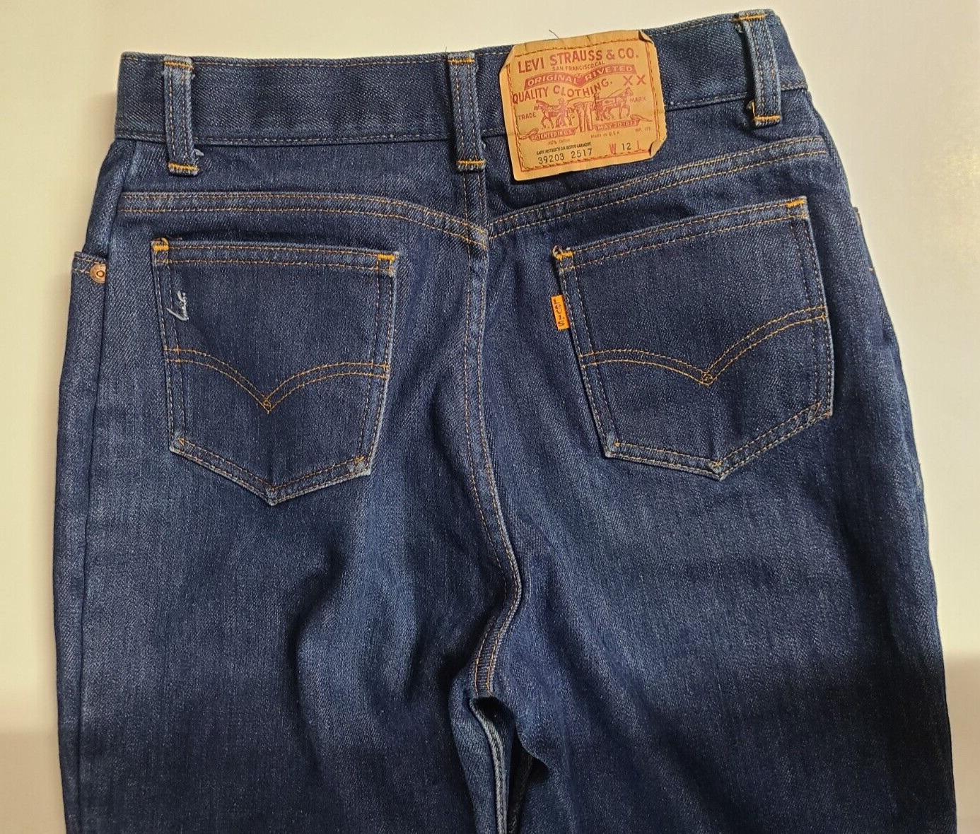 USA Vtg Womens Red Flannel Lined Levis 2517 Denim Blue Jeans Orange Tab Medium