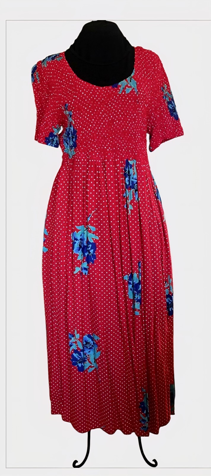 1980s Vintage STRETCHY Jeffrey And Dara By Linda And Evelyn Red Flowery Dress L