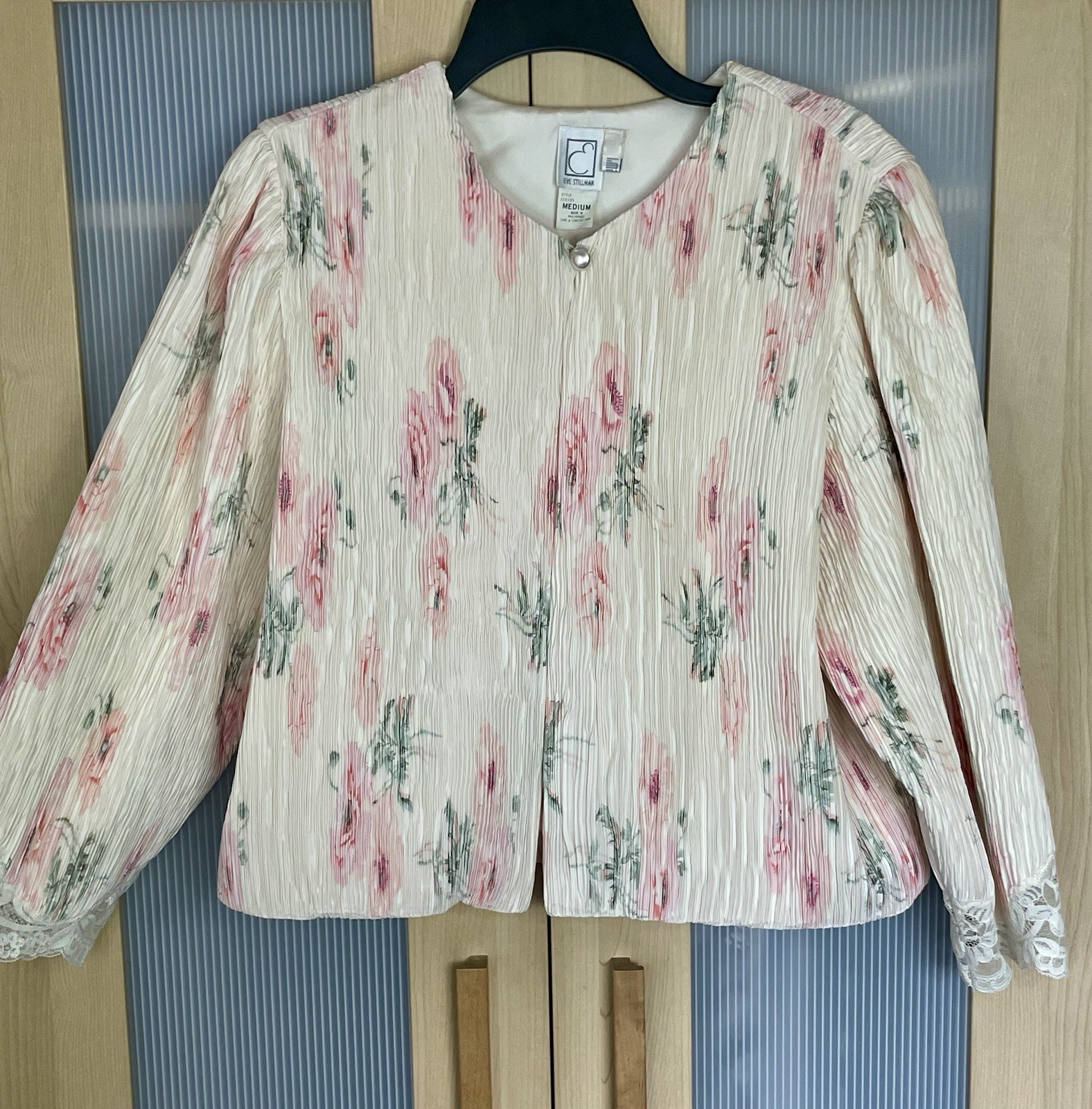 Eve Stillman Saks Fifth Avenue SZ M Top Intimates Jacket Pink Floral Retro VTG