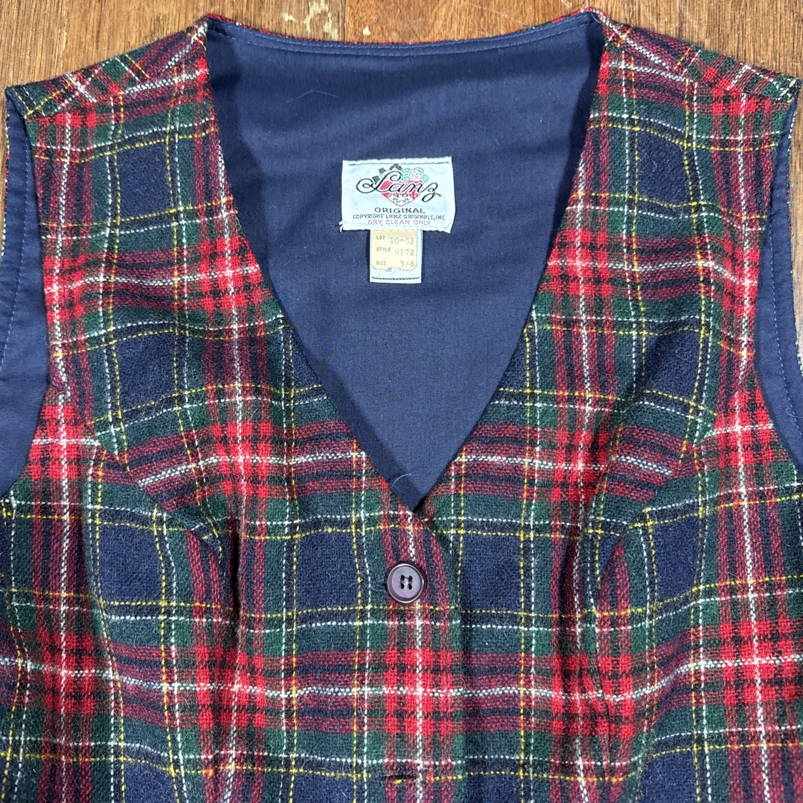 VTG Lanz Highland Heritage Dress SIZE SMALL 5/6 Wool Tartan Classic Red ButtonUp