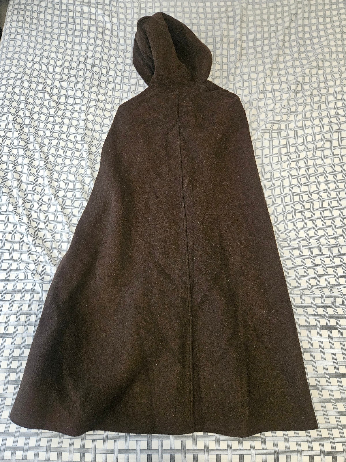 Vintage Brown Wool Hooded Cape with Houndstooth Plaid Lining