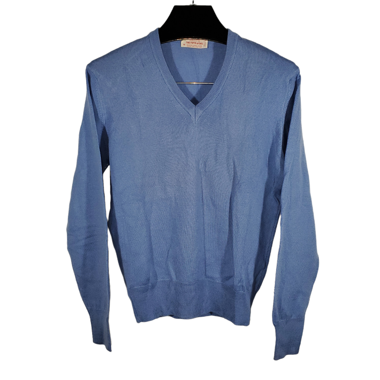 VTG 1960s/70s Saks Fifth Avenue Tight Knit Sweater Womens M V-neck Periwinkle