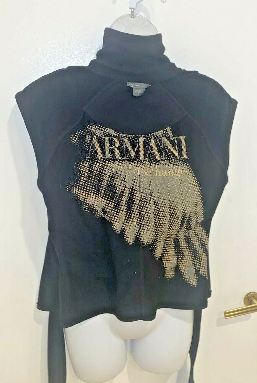 Women’s Armani Exchange Short Vest M Black Epaulets 100% Cotton Belted Hong Kong