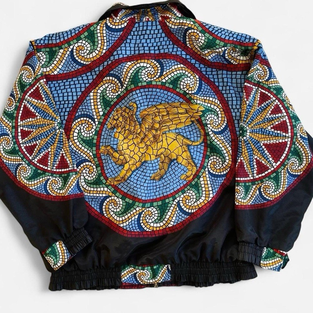 Vintage Giacca Sport Retro Mosaic Griffin Design Zippered Windbreaker Jacket L