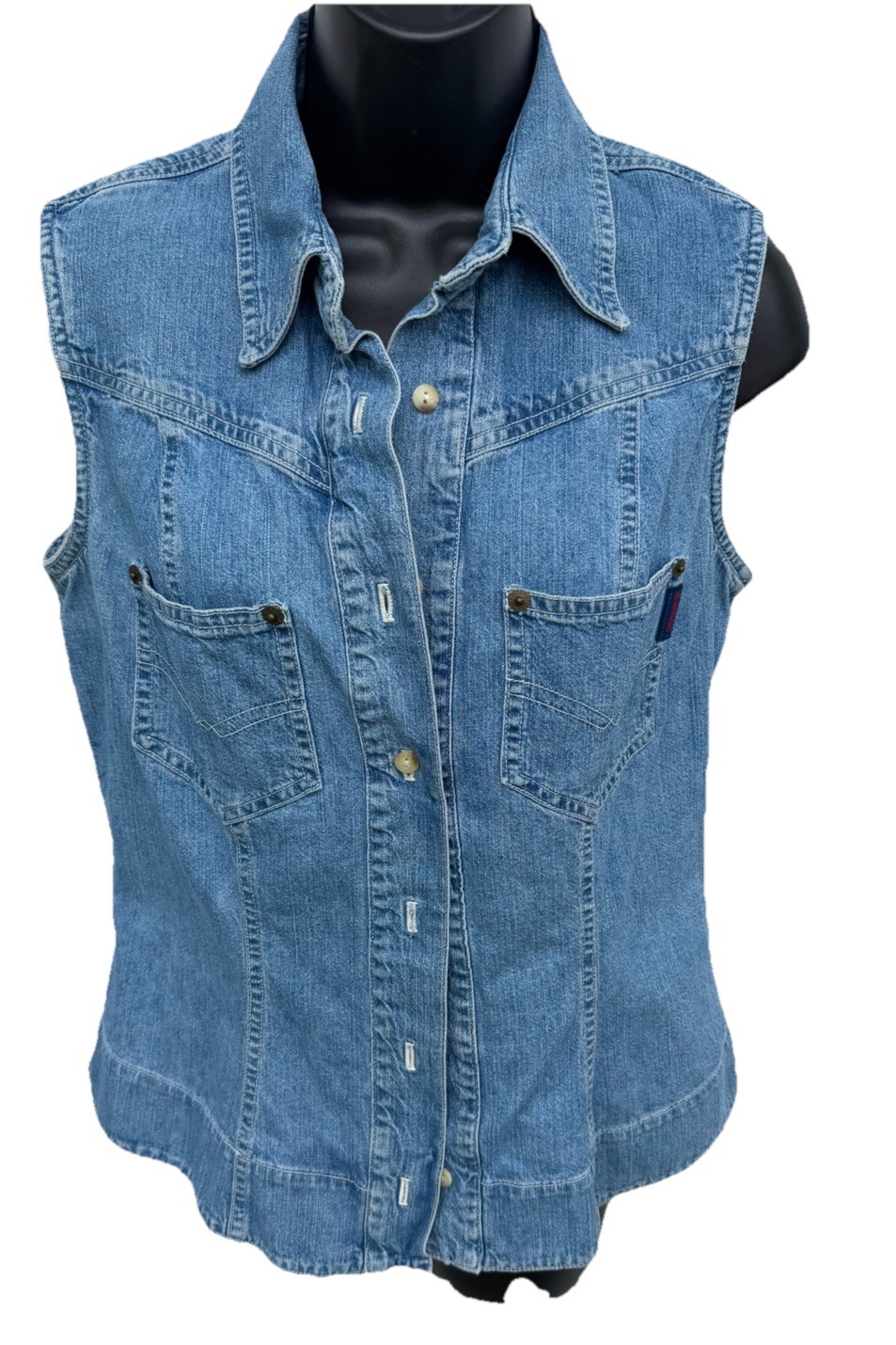 VTG 90’s Guess Jeans Denim Blue SLS Collar BF CTN Blouse SZ Med.
