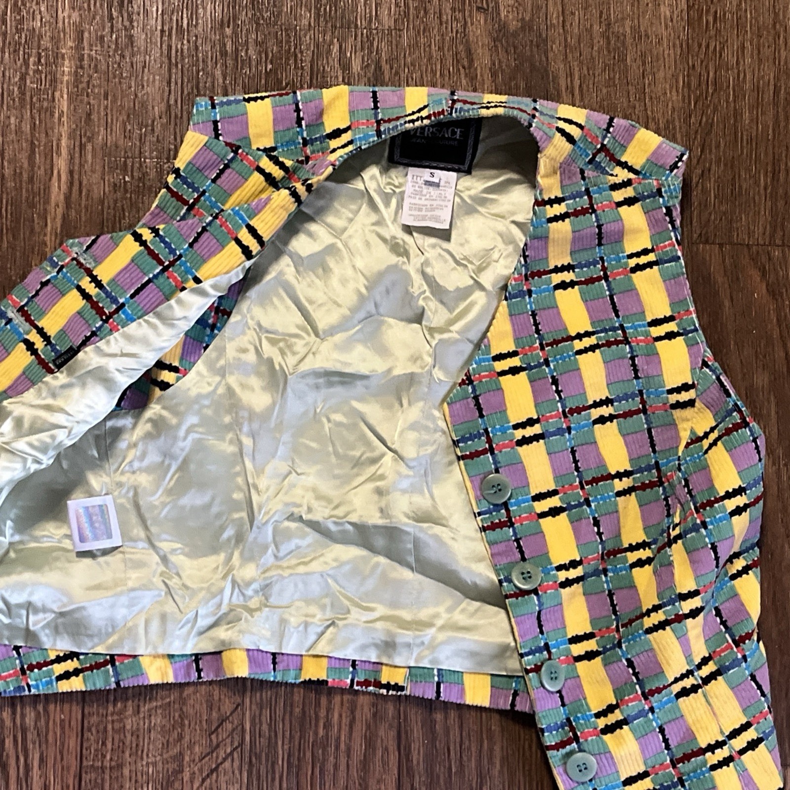 Versace Jeans Couture Vest Women’s Small Vintage Pastel Plaid Corduroy VJC