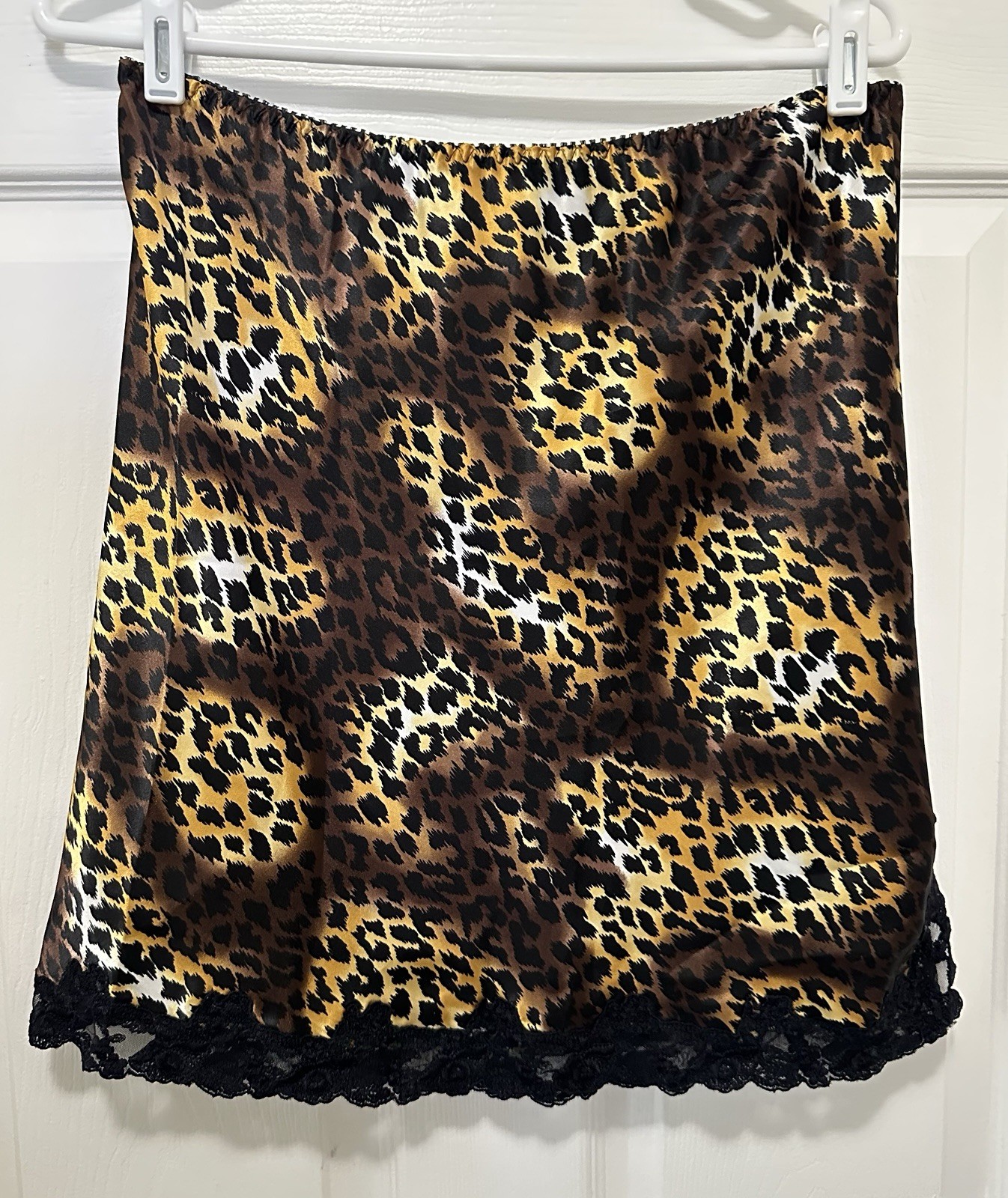 Vtg 90s Victorias Secret Leopard Print Satin Slip Skirt Small Read Description!