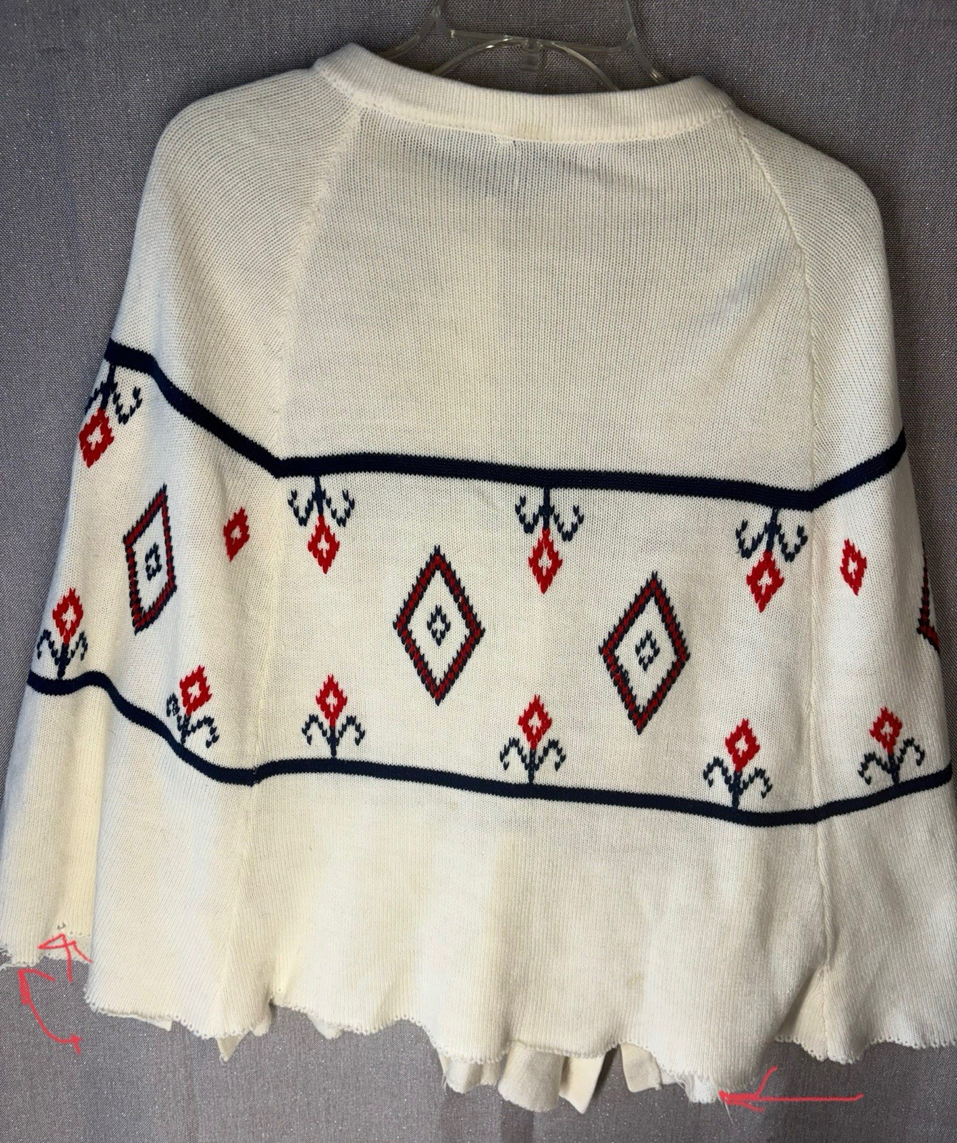 vintage womens poncho top Project Piece. Has Some Stains Missing Buttons Hem Out