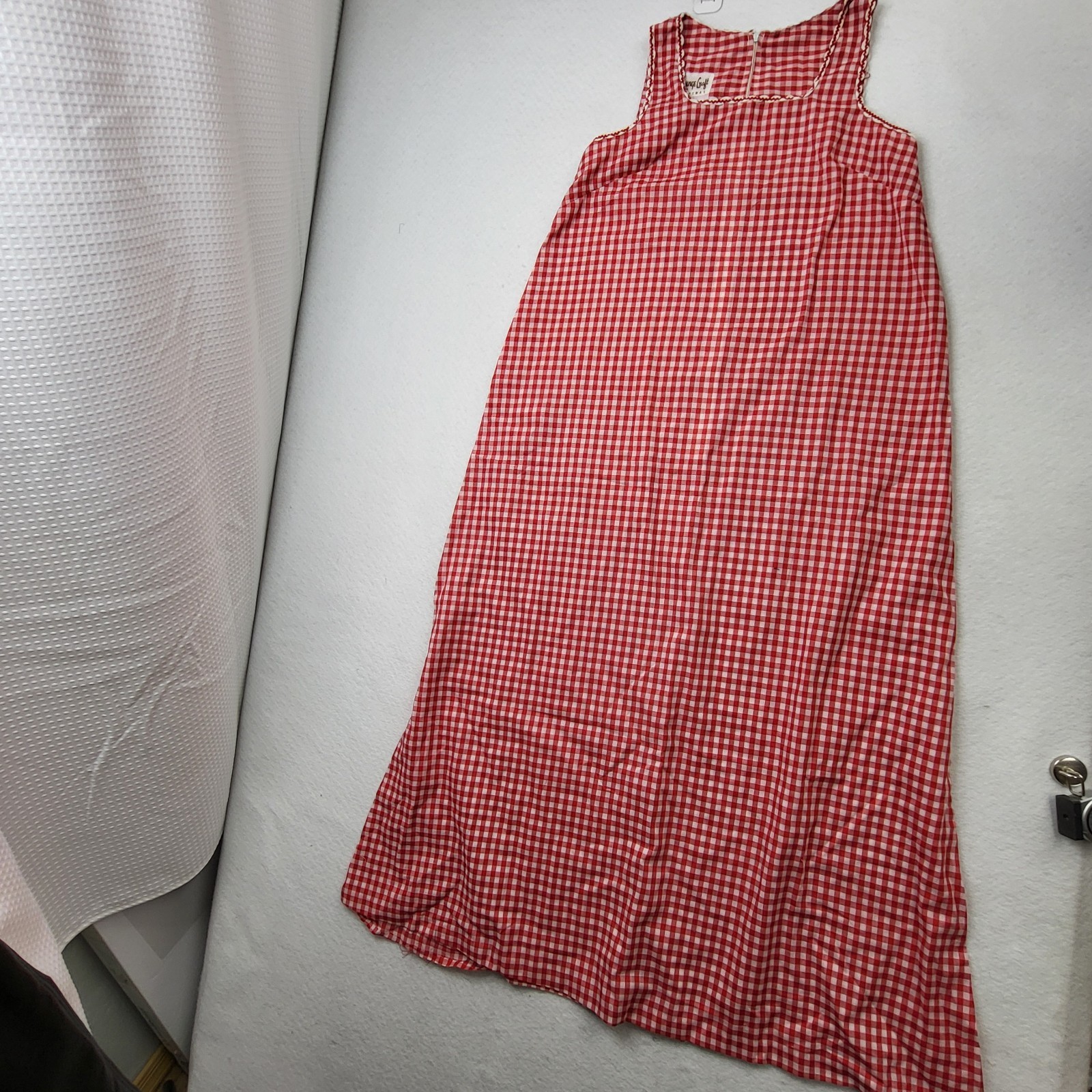 Vintage LOUNGE CRAFT Gingham Red Medium Day Dress Duster Sleevless Union Made