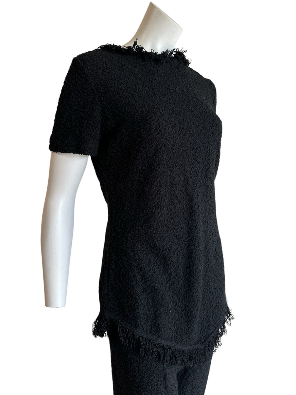 1960s Goldworm Italy Black Bouclé Knit Matching Set Mod Lounge Pant Suit