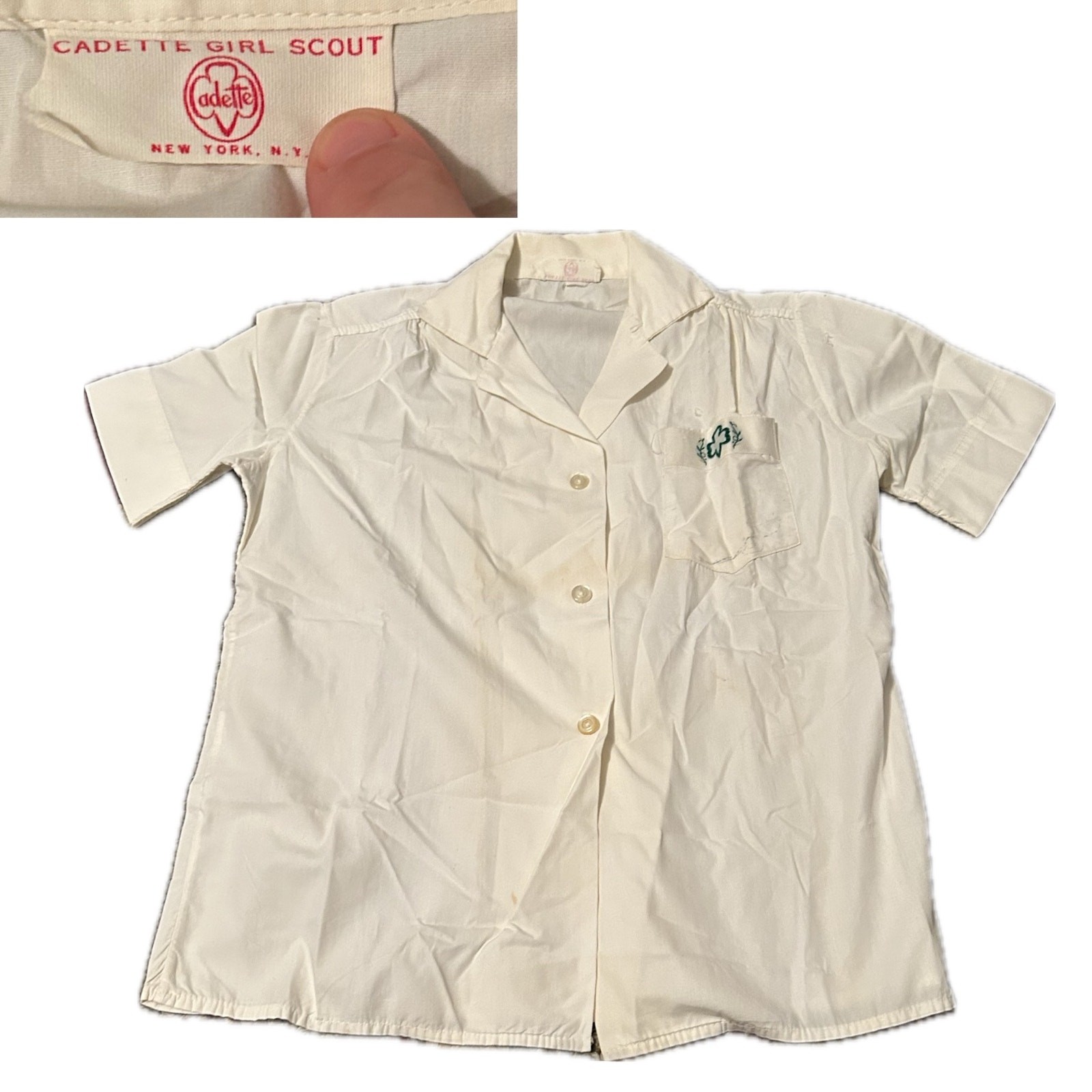 Vintage 1950s Girl Scout Cadet White Button Up Shirt / small ^