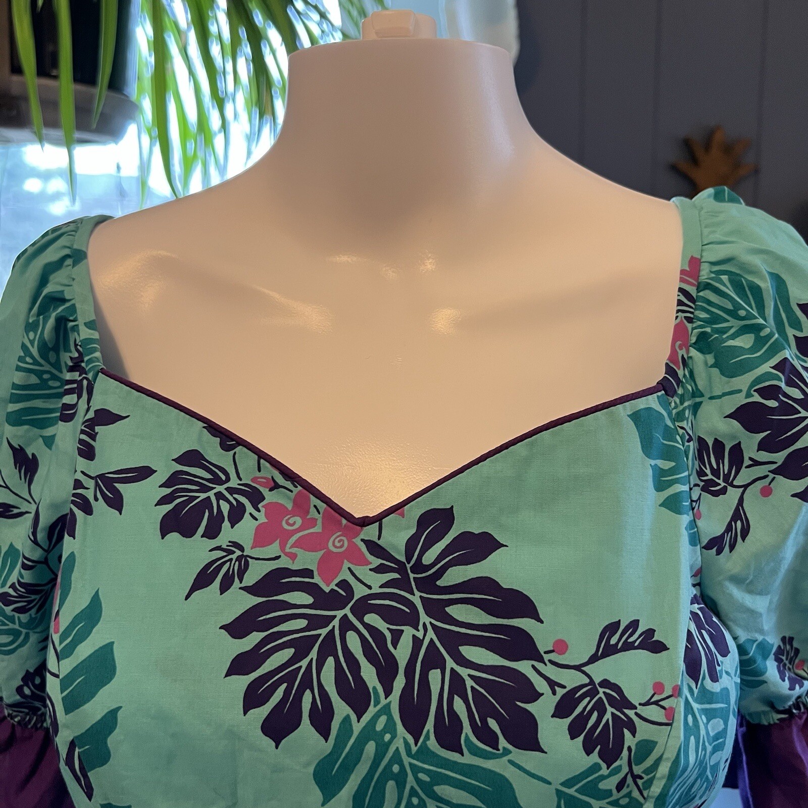 Vintage Naupaka Hawaii 1980s Ruffle Blue Purple Plant Monstera Tropical Womens 9