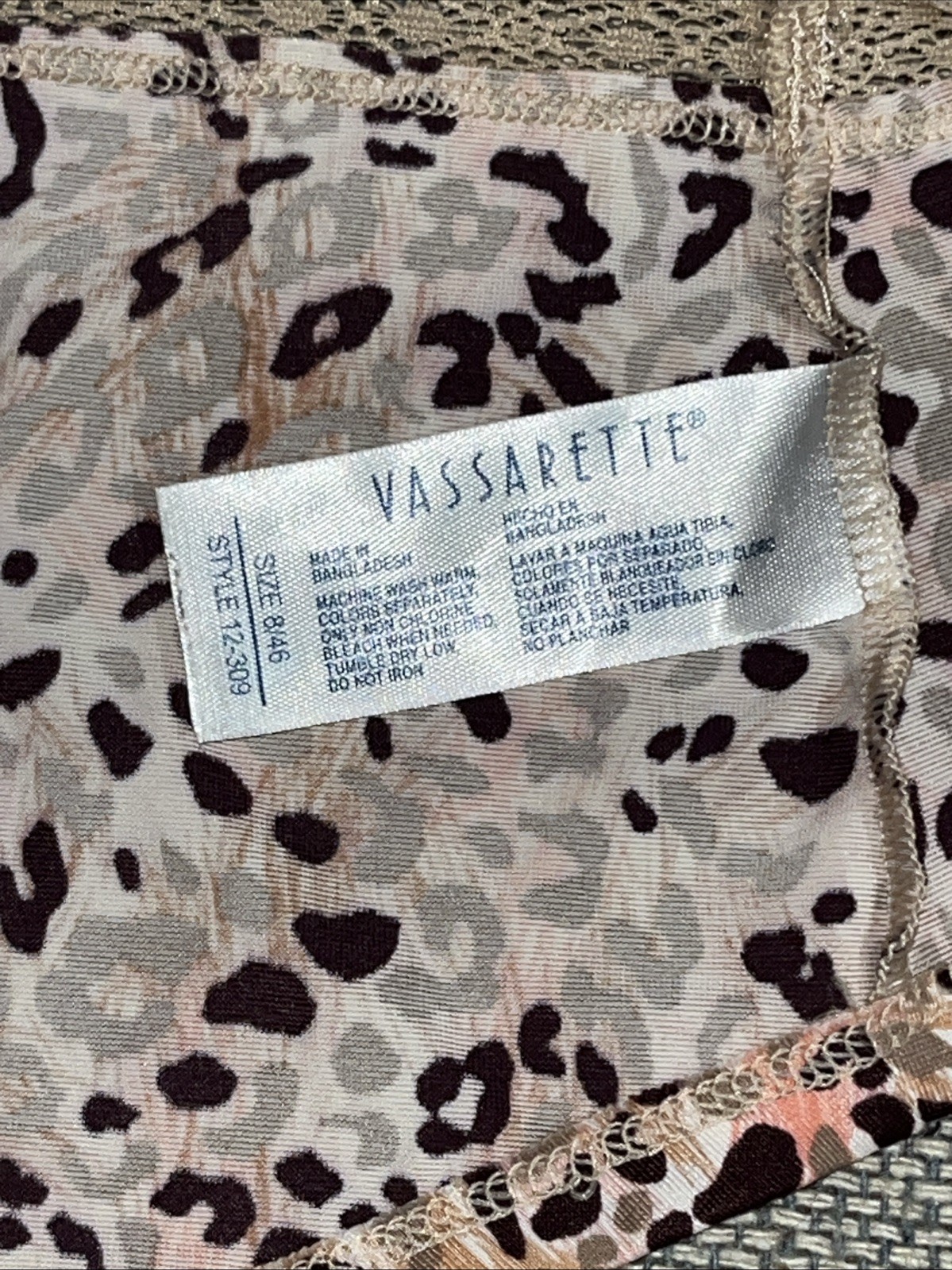 Vintage Vassarette Smooth Leopard Peach Camo Print Floral Lace Top Sissy Panties