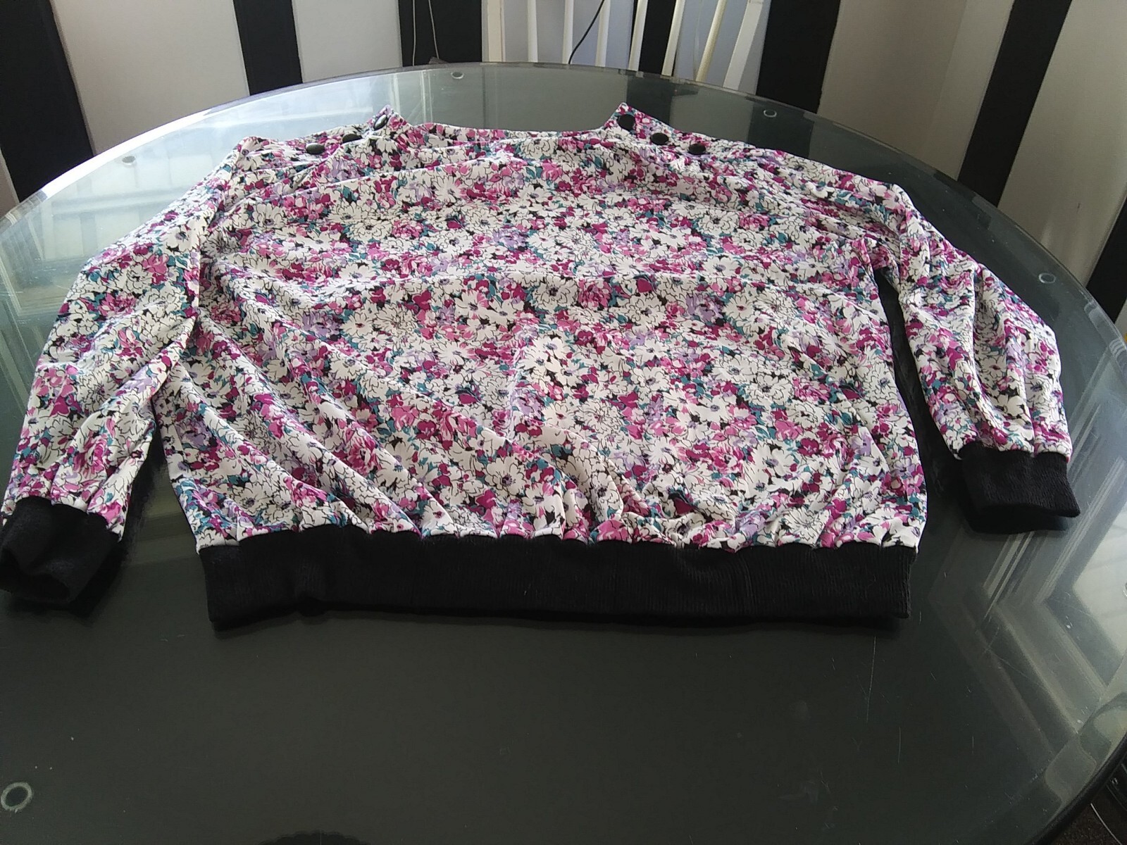 VTG 80s USA made Women Plus Size Top 24W 26W Purple Flowers Long Sleeve