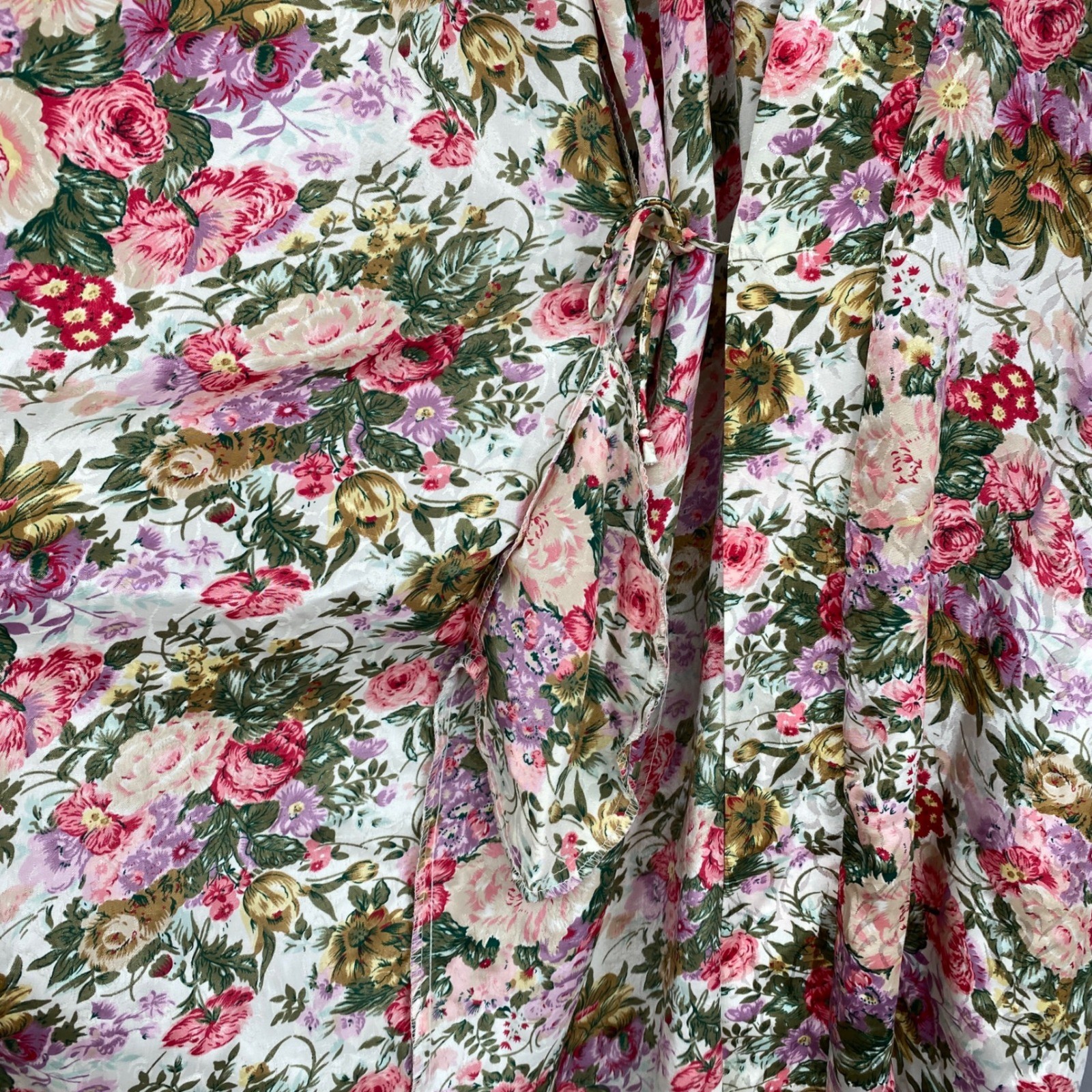 Vintage 80s L.A. Intimates Floral Satin Robe Womens Small Pink Garden Party