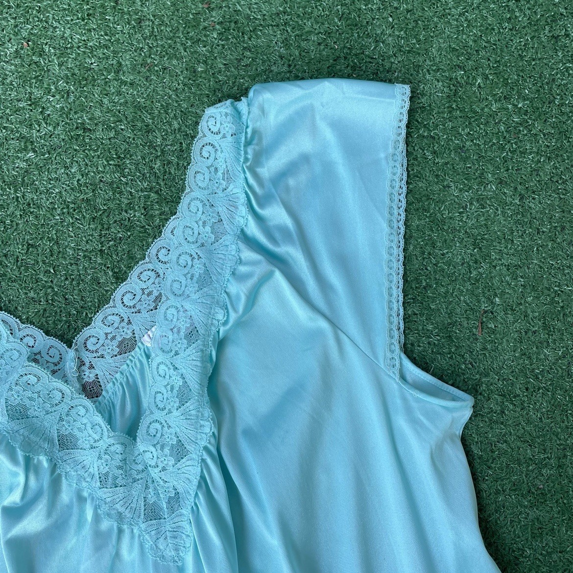 VANITY FAIR Vintage Teal Cap Sleeve Short Nightgown WOMANS SIZE XL