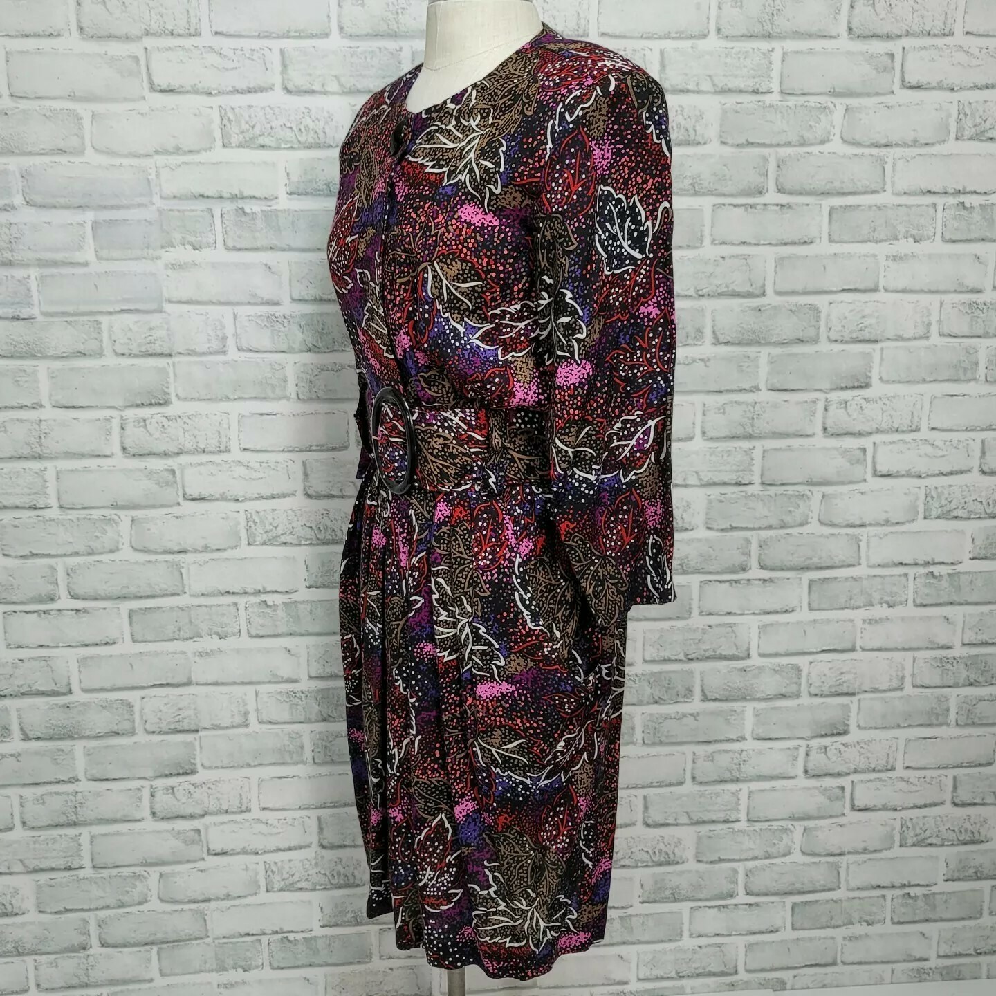 Vintage 80s 90s Cimmaron Womens S Abstract Button Front Dress W/ Belt Geeky