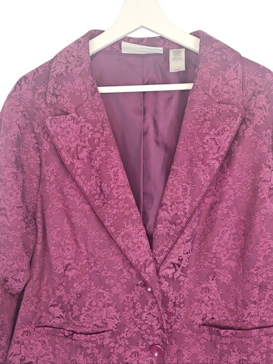 1990’s Vintage Plum Purple Floral Jacquard Blazer Work Jacket Evening 90s 2X