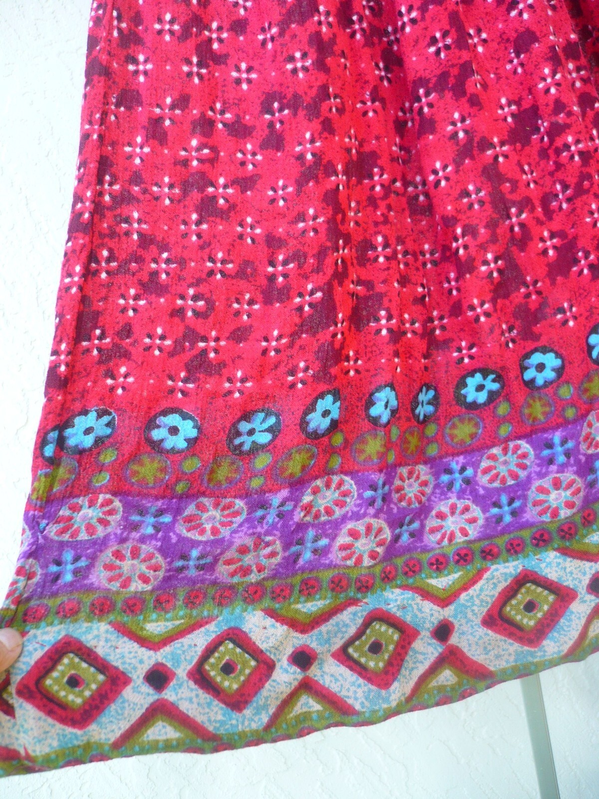VTG 90S JUST CRUISING RED PURPLE INDIAN LOK FULL SKIRT S M L HIPPY ELASTIC WAIST