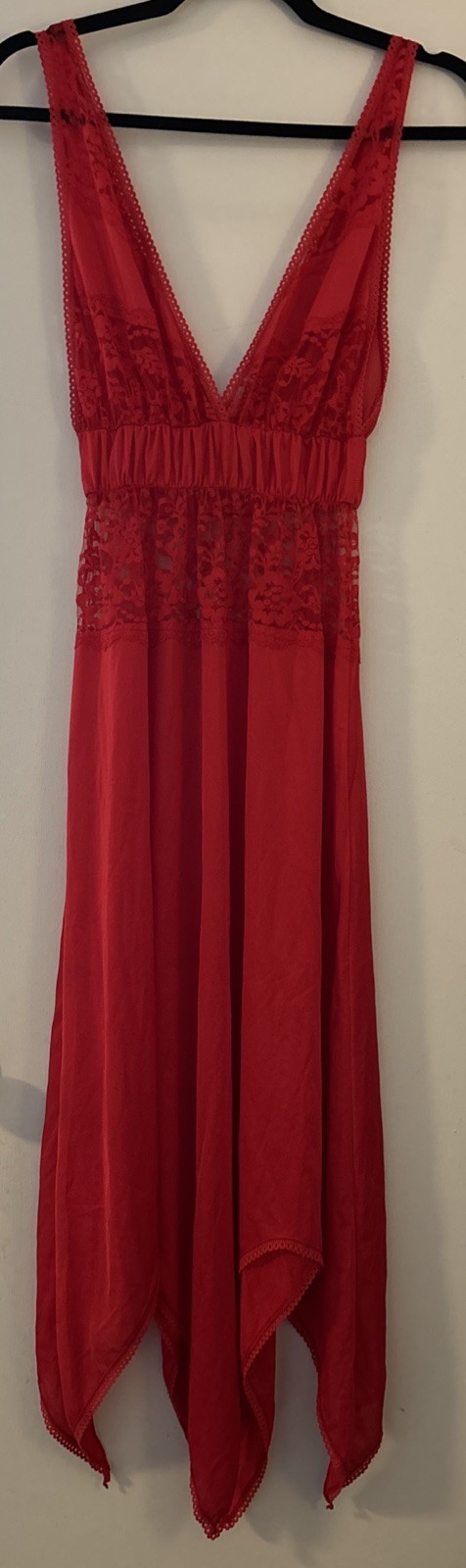 Vtg Lady Cameo Dallas Sexy Red Long Sheer Panel Silky Nightgown Gown Sz M USA