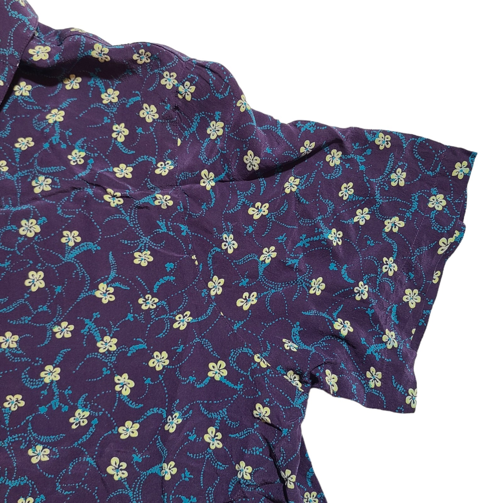 Vintage Amanda Smith Pure Silk Purple Blue Yellow Flowal Shirt Size 14