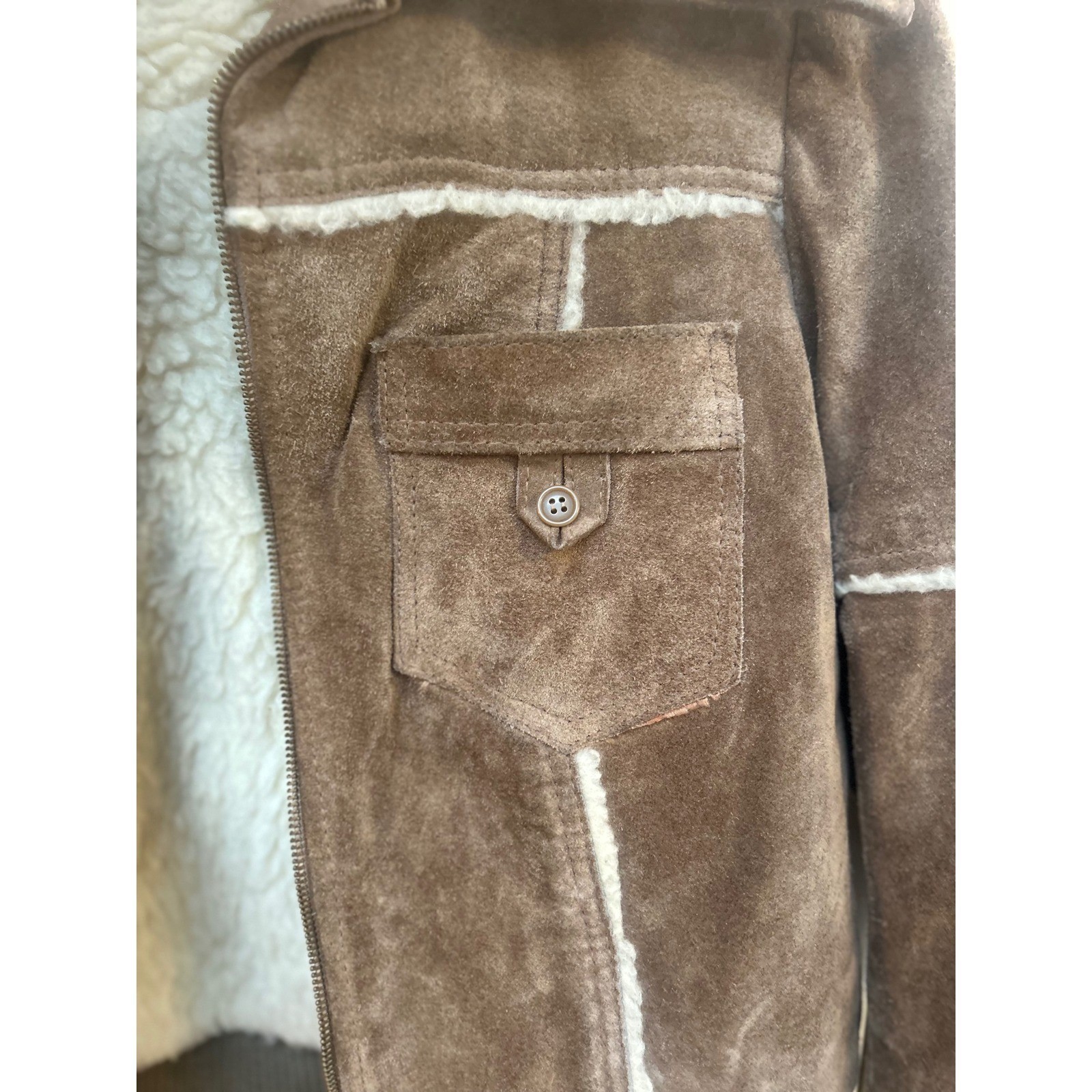 Vintage Uruguay Suede Leather Wool Shearling Bomber Jacket Brown Womens 11/12