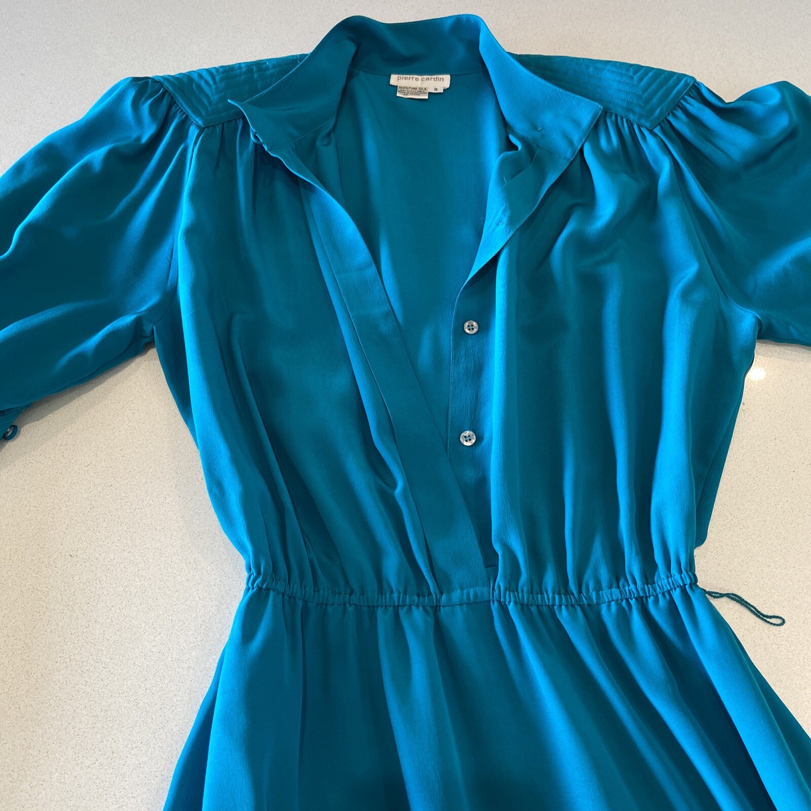 Vintage Pierre Cardin dark turquoise silk dress, circa 1980s, Sz8