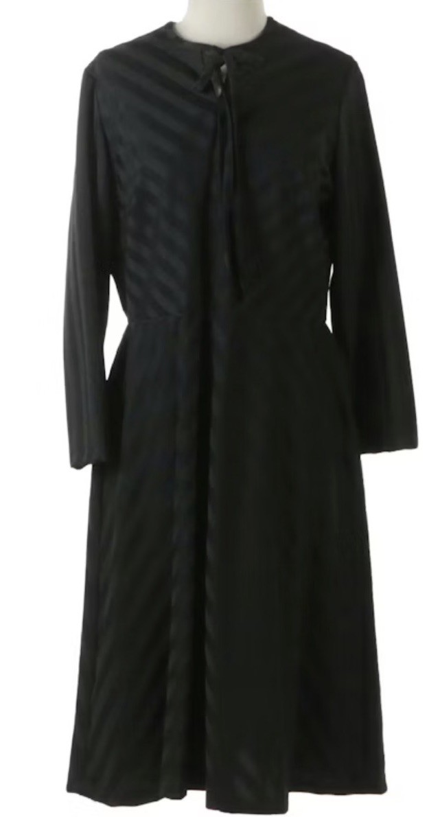 Vintage Lorac Original Black 1960s Retro Striped MIDI Dress Size 18.5