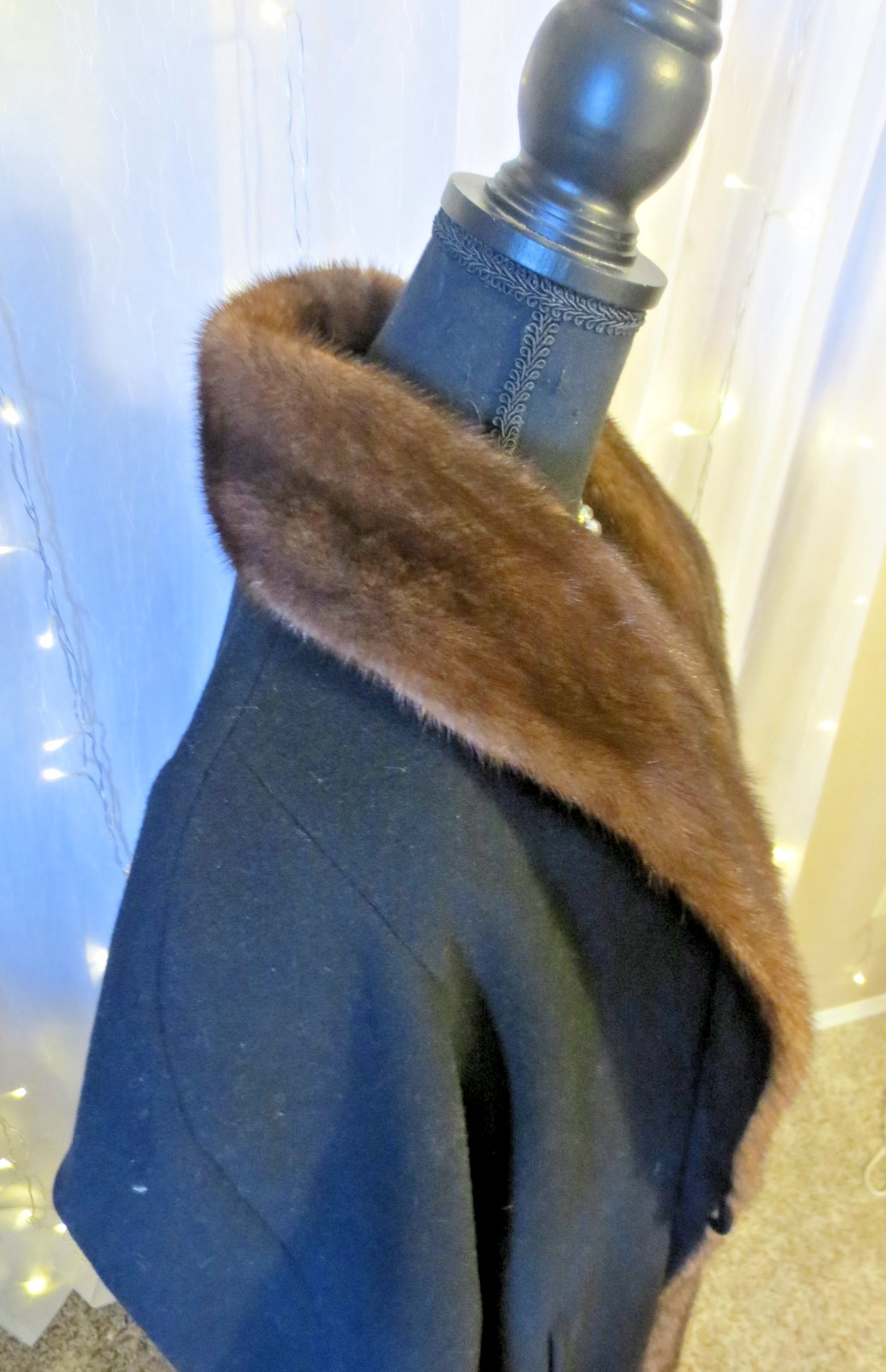 Vintage Gorgeous Marvin Richards Full Length Wool & Mink Fur Coat L-XL 53 „LONG