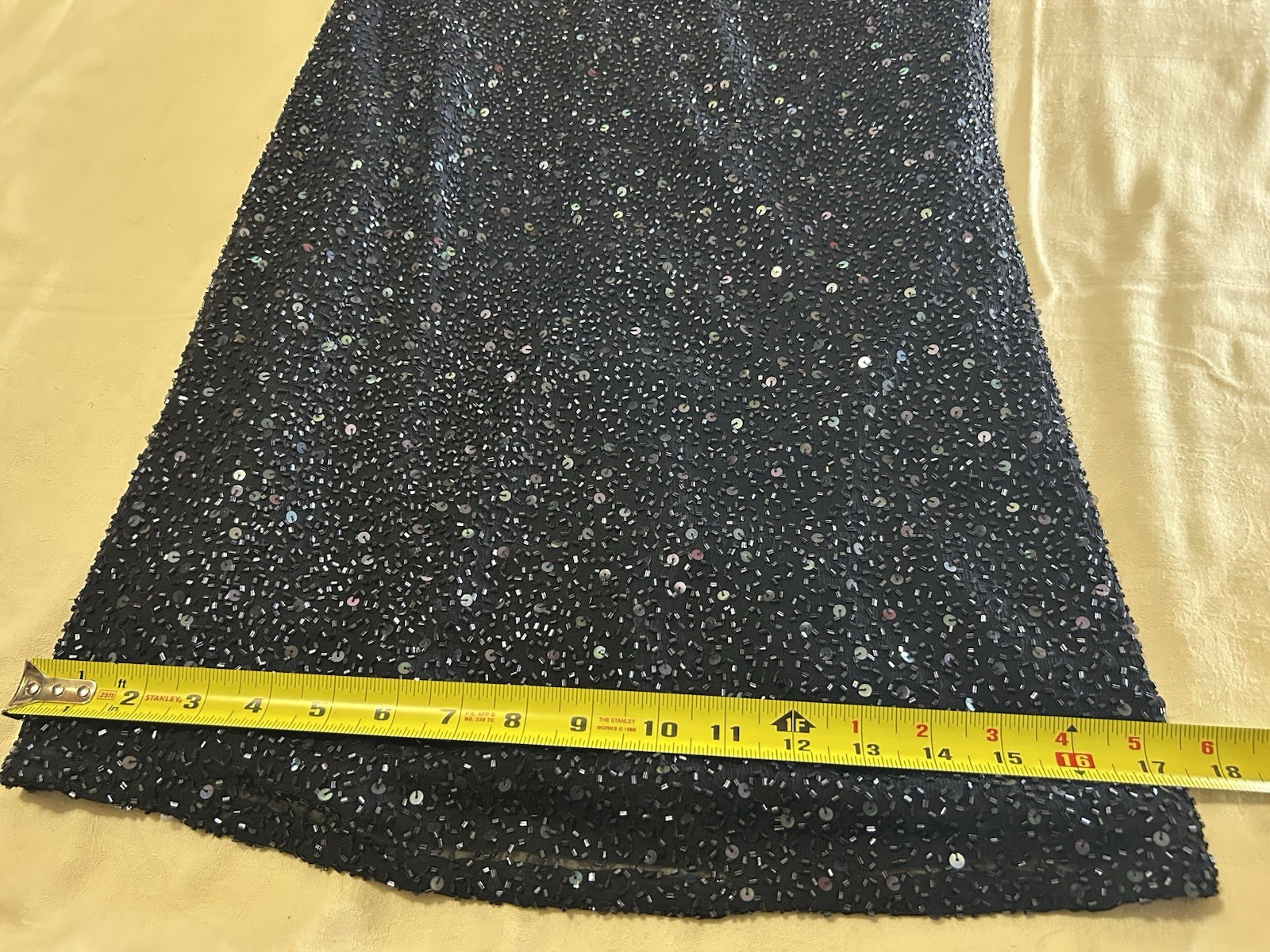 Vintage 90s Handbeaded Silk Maxi Gown Navy Strapless XS Panoply Goth Vampy