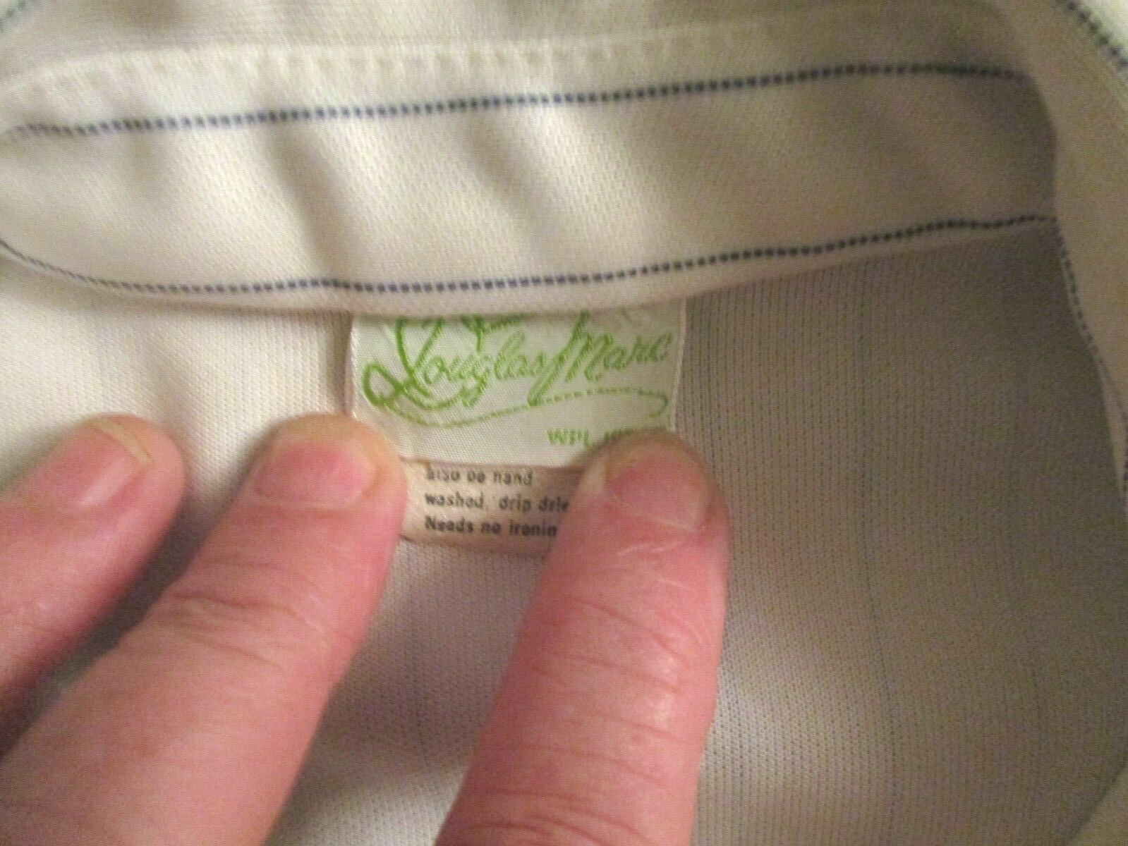 vtg 70s DOUGLAS MARC POLYESTER SHIRT Blouse Top White Blue Pinstripe Eagle USA