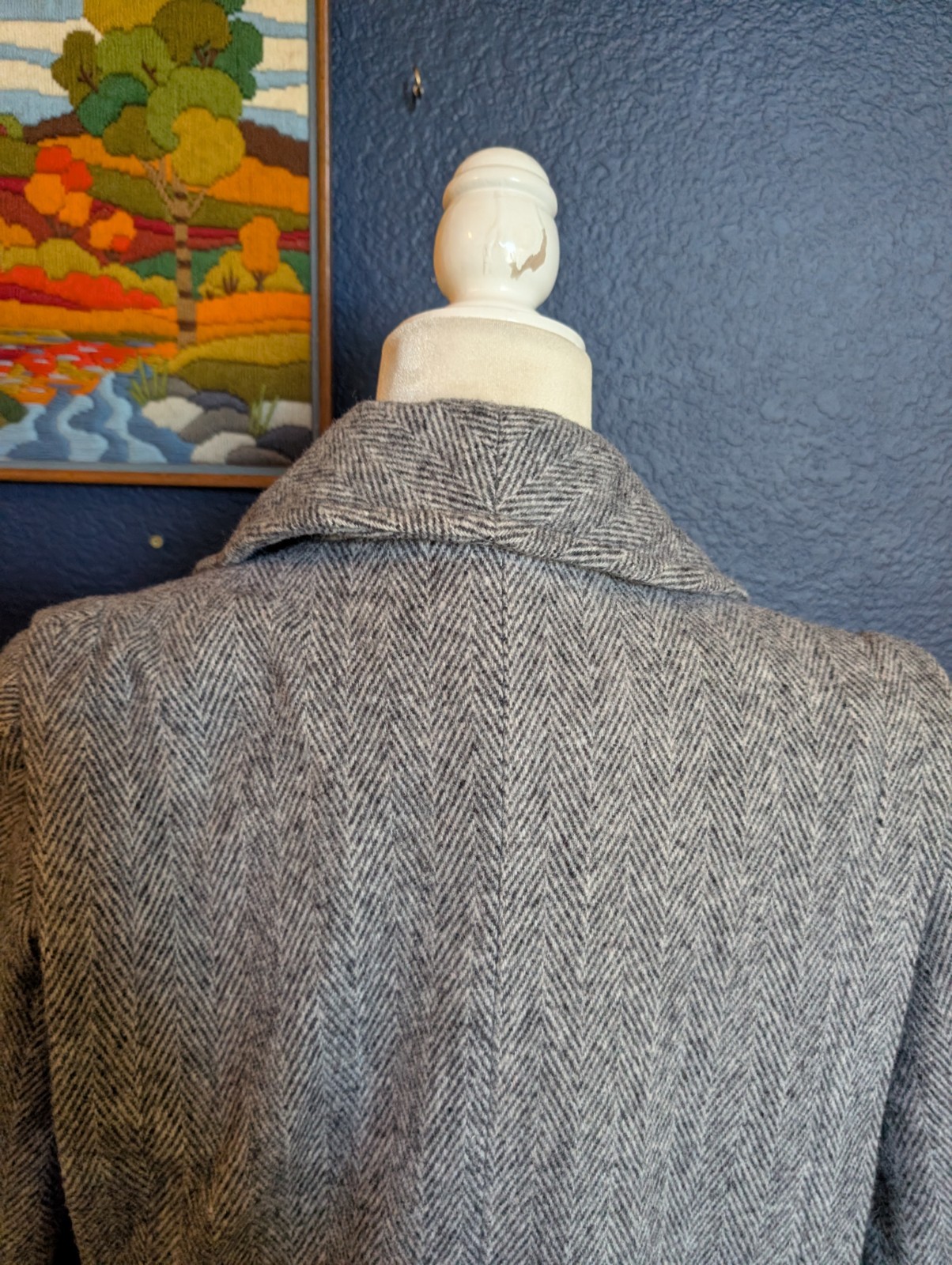 VTG Herman Kay Gray Black Tweed Herringbone Wool Pea Coat Overcoat Sz Large L