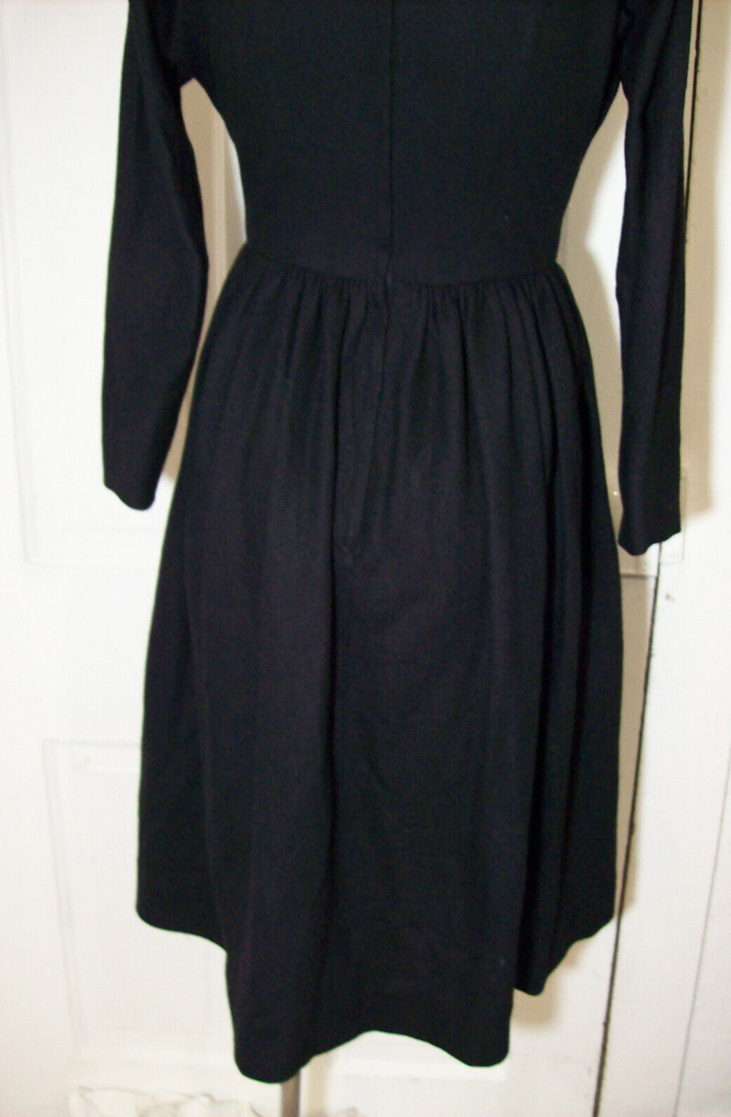 Vintage 1950s Black Long Sleeve Dress, 100% Wool, E.T Jrs CALIFORNIA, small