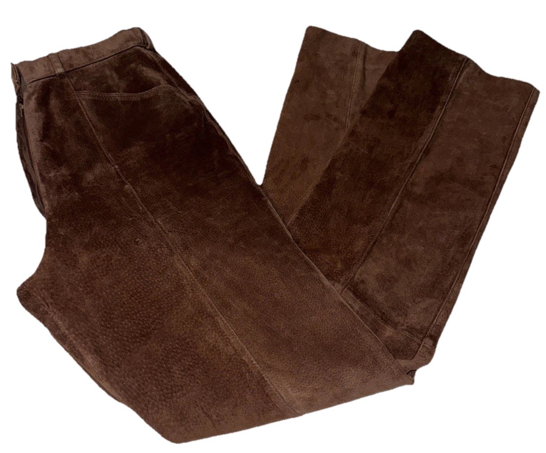 VTG Suede Leather Pants Women’s Brown High Rise Straight Leg Rodeo Sz M 10 *READ